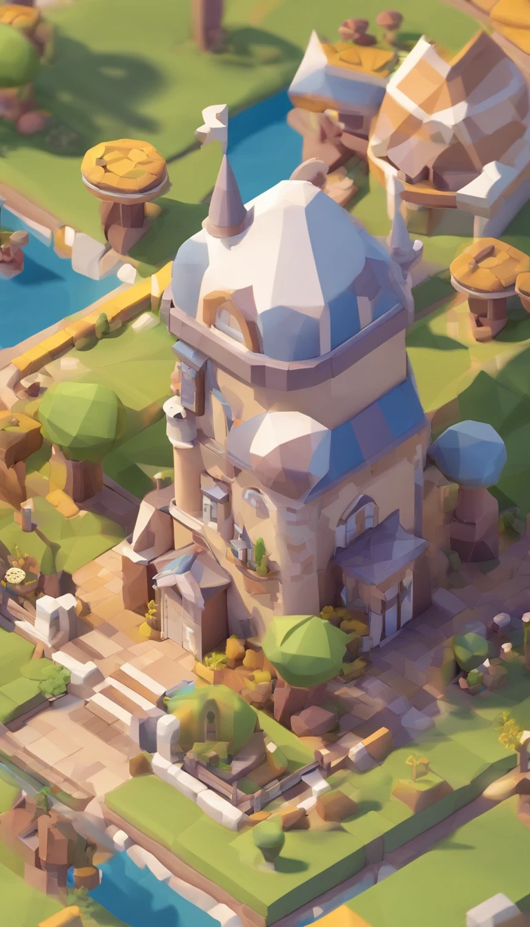 Miniature,Super cute clay world, Isometric view of the city ,Game architectural design, Cartoony,mushroom house，Mushrooms match the architecture，casual game style, Mushroom-shaped building, .。.3D, blender，closeup cleavage，tmasterpiece，super detailing，best qualtiy