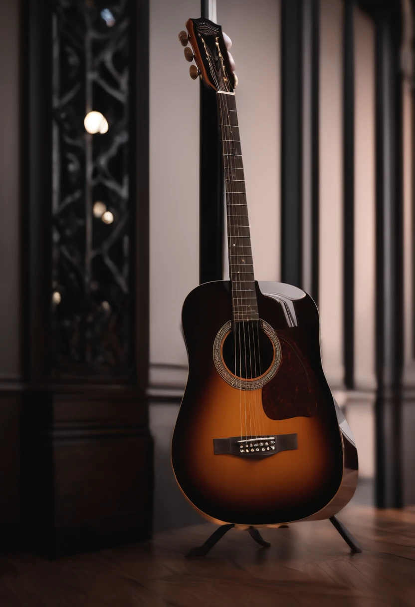 acoustic guitar, preto, fosco, realista, 8k, 12 cordas