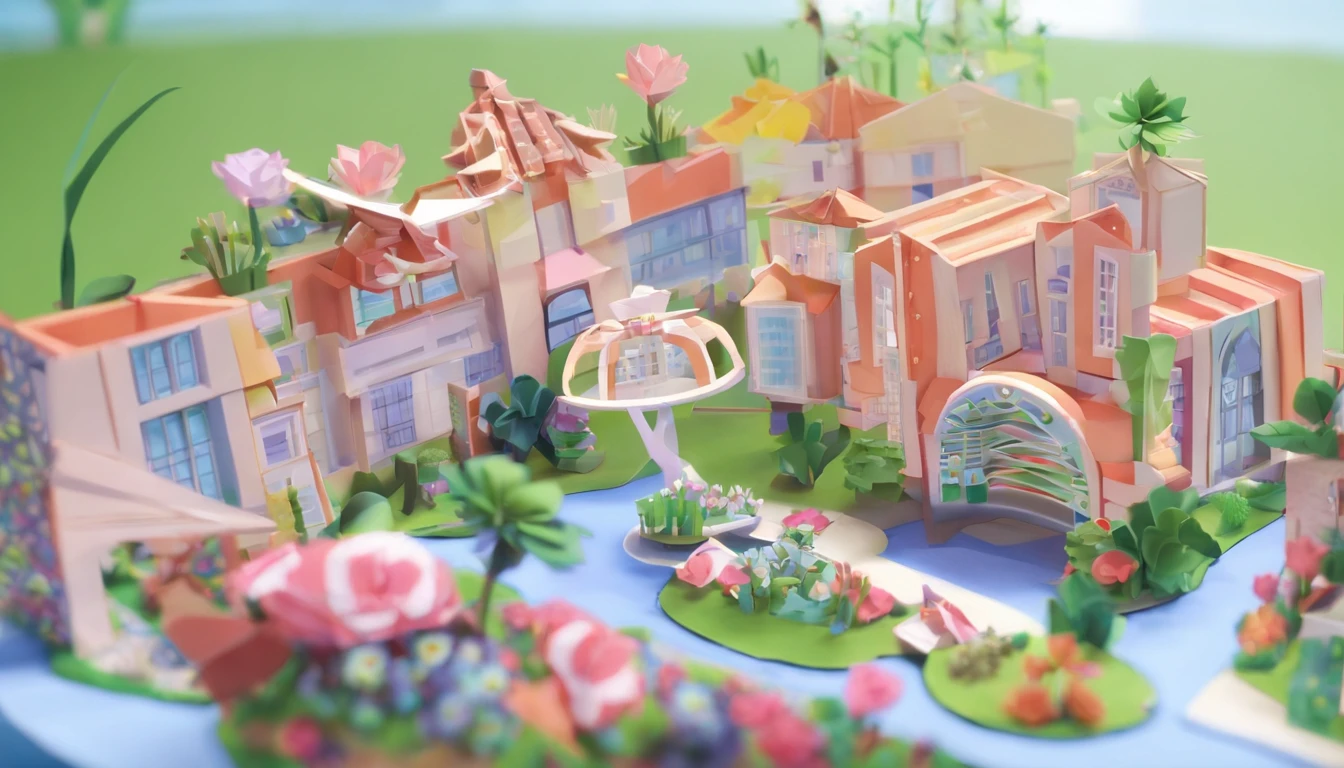 Miniature,Super cute clay world, Isometric view of the city ,Game architectural design, Cartoony,plant house,Plants match the building,casual game style, Botanical architecture, 。.3D, blender,closeup cleavage,tmasterpiece,super detailing,best qualtiy