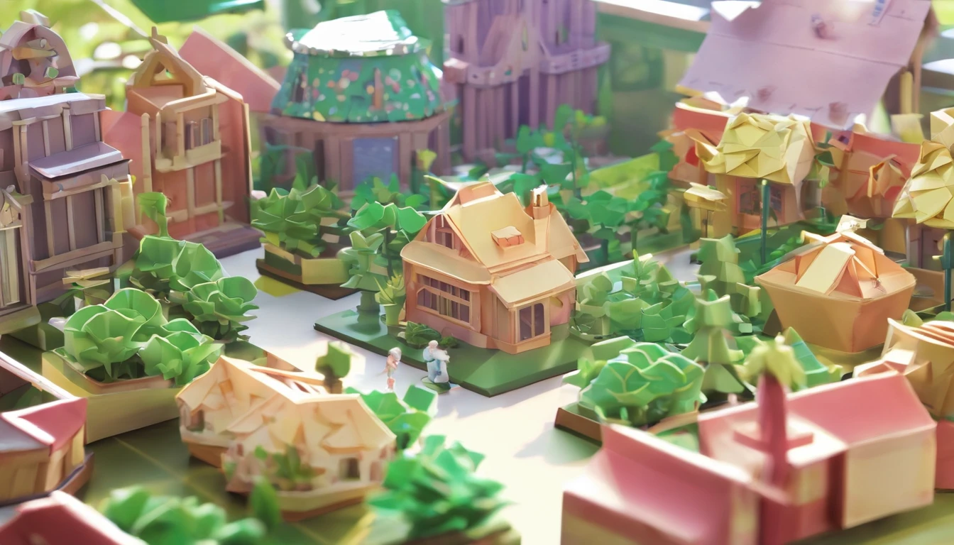 Miniature,Super cute clay world, Isometric view of the city ,Game architectural design, Cartoony,plant house,Plants match the building,casual game style, Botanical architecture, 。.3D, blender,closeup cleavage,tmasterpiece,super detailing,best qualtiy