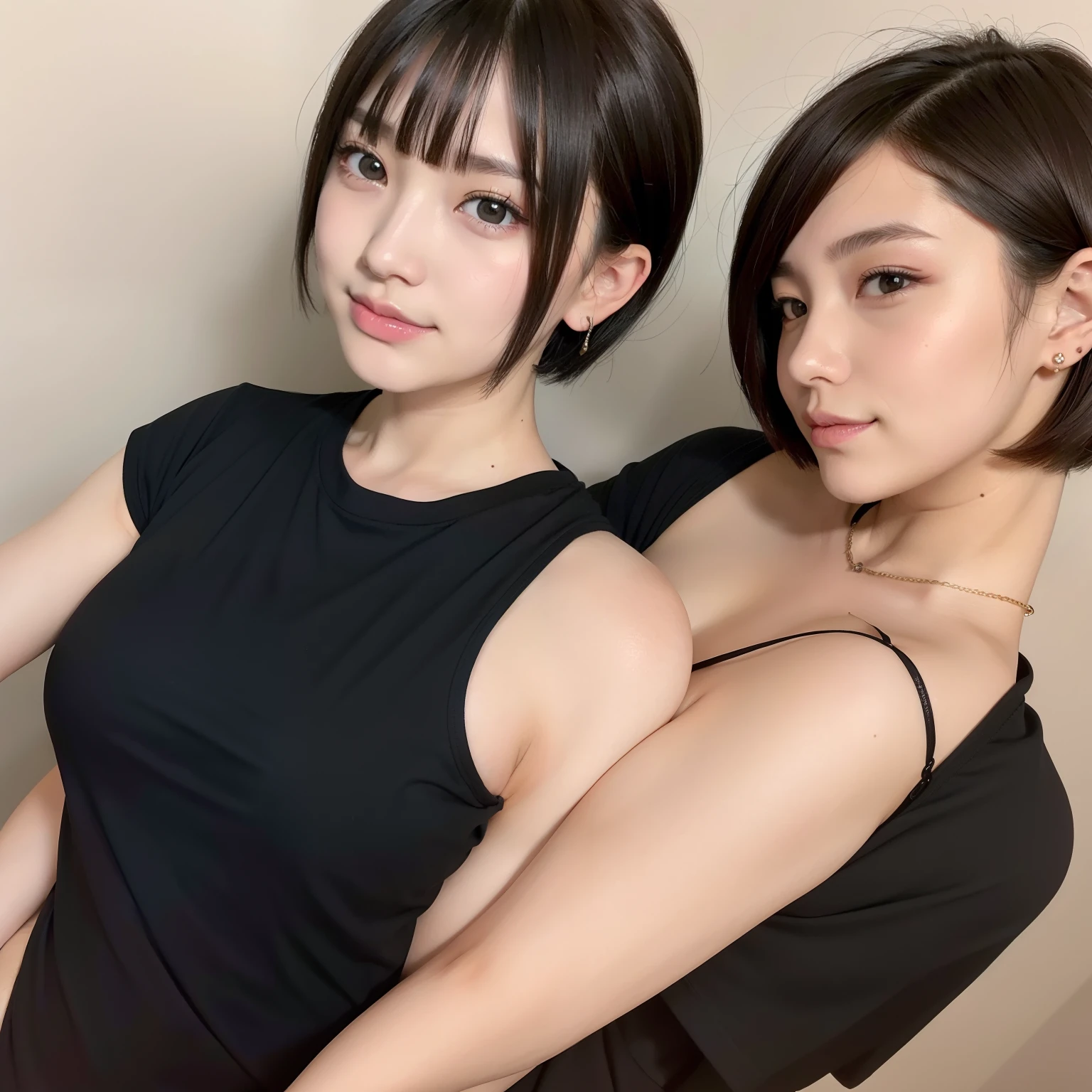 short hair, catgirl, rabbit suit, dark hair, red eyes, backside, pigtail, big ass, sexy, cute