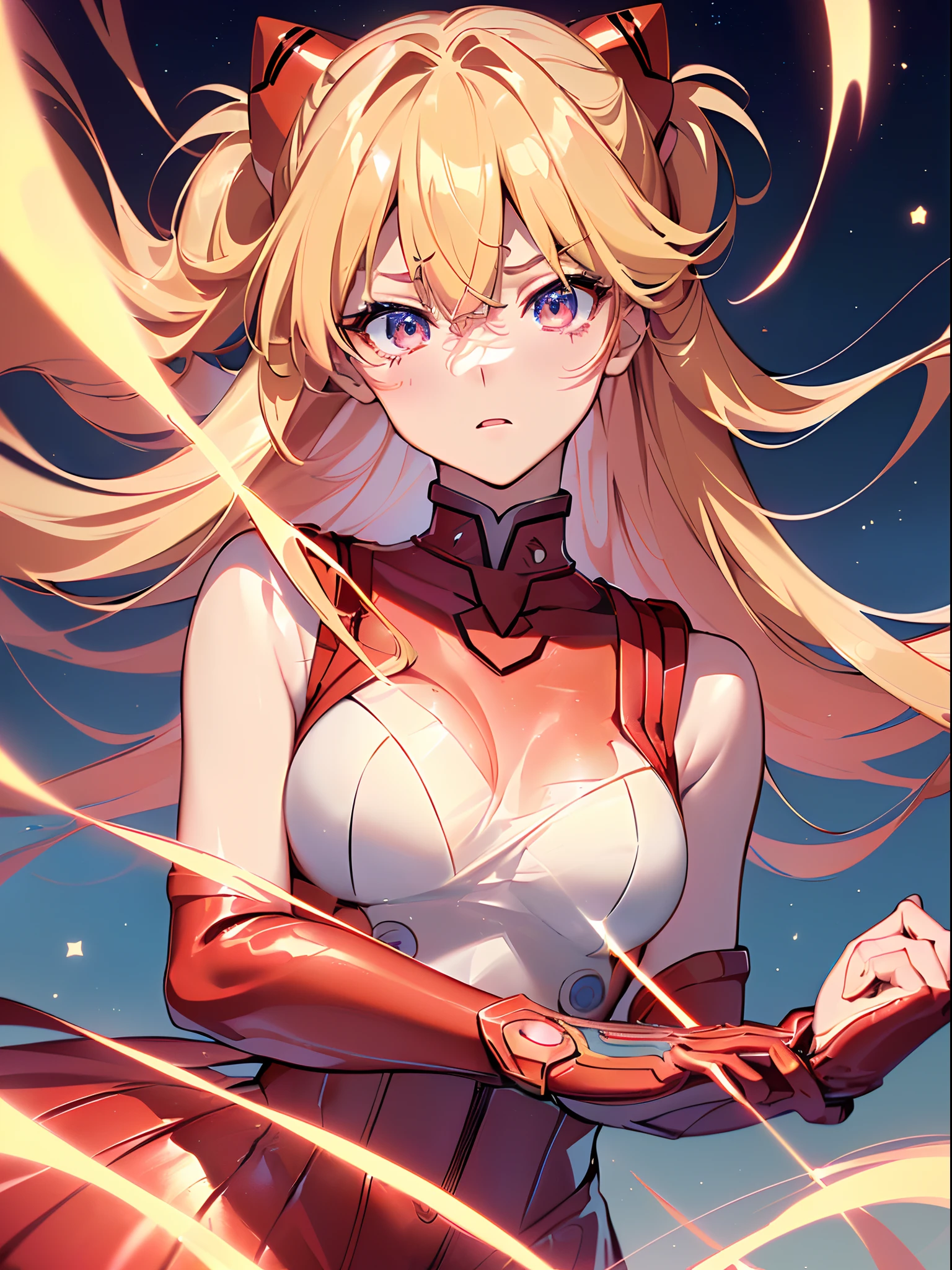 ((souryuu asuka langley, sailor dress:1.4, Blonde)),(Glowing eyes:1.233), diffuse reflection, high-profile, majestic,(angry,blushing,)(Beautiful and detailed eyes:1.3),1girll,Solo,(Masterpiece,Best quality, offcial art,Target the audience, Beautiful and aesthetic:1.3),(超高分辨率,Golden ratio, (4K), looking from above,((blue earth on the background, star sea)),Floating, (photon maping, Radio City, Physically-based rendering,automatic white balance),,Amazing,Sharp focus,Rich background, (((highdetailskin,)))Dynamic lighting,Intricately detailed clothing,Glowing eyes,Watery eyes,(masterpiece sidelighting),(a beauty girl,The sheen),[[Delicate fingers and hands:0.55]::0.85],(Detail fingers),((((The DSLR lens is reflected in the eye,Superior photographic quality,ultra-wide-angle)))),((unbelievable Ridiculous)),((extremely_Detailed_Eyes_and_face)),(Disheveled hair),Movie girl,