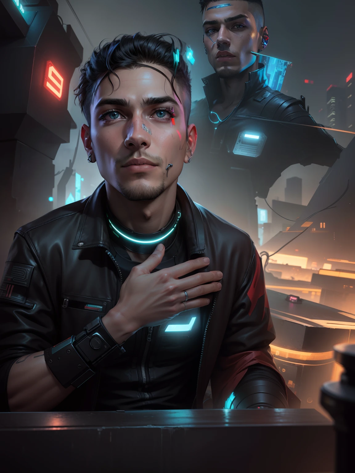 Change background cyberpunk handsome boy realistic face