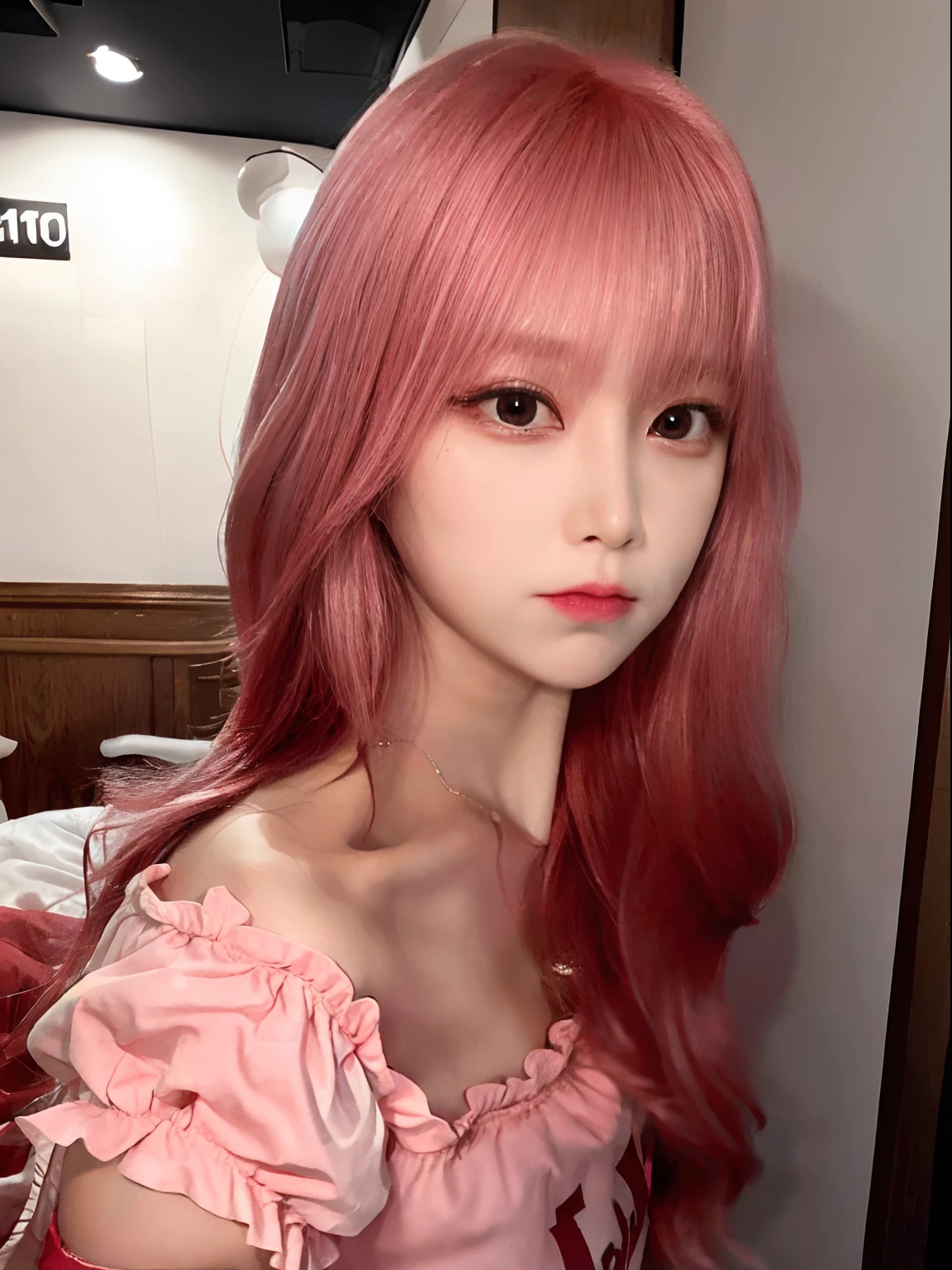 best quality, realistic, ultra high res, (photorealistic1.4), red hair, red button shirt, 1girl, solo, glowing eyes, ((puffy eyes)), (((looking at viewer))), ((closeup)),