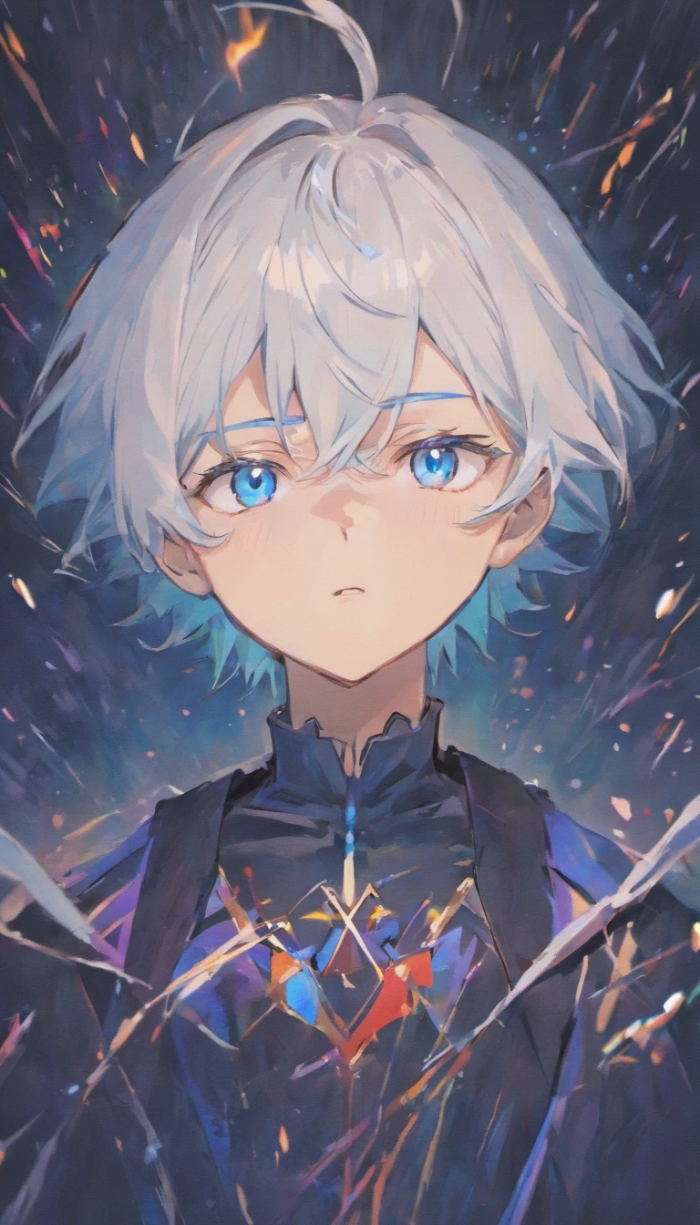 Solo, 1man,Five,Blue eyes,White hair, Upper body,high-necked,Black top