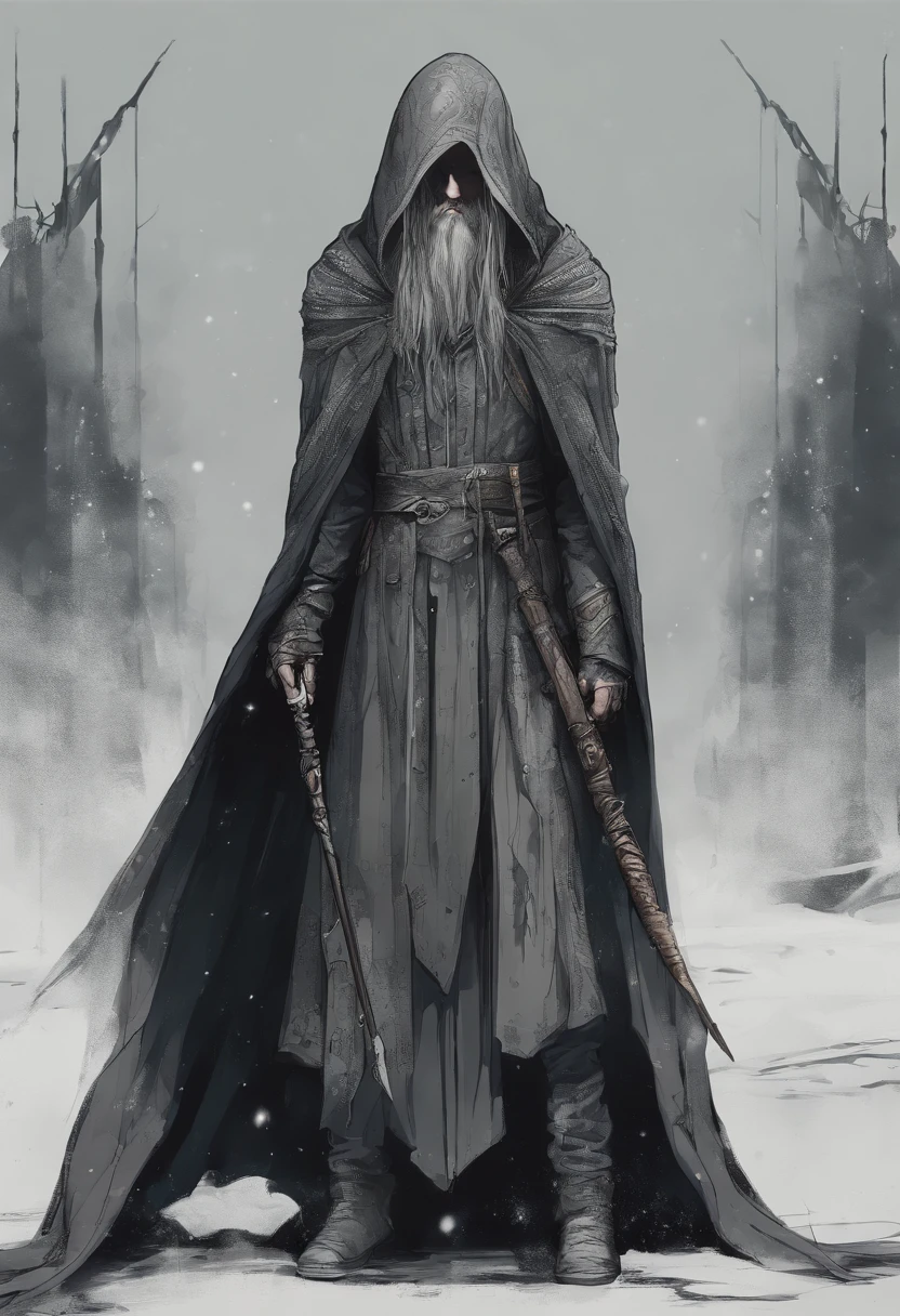 Elf Mage, tall, thin, The Magic Staff , cloak