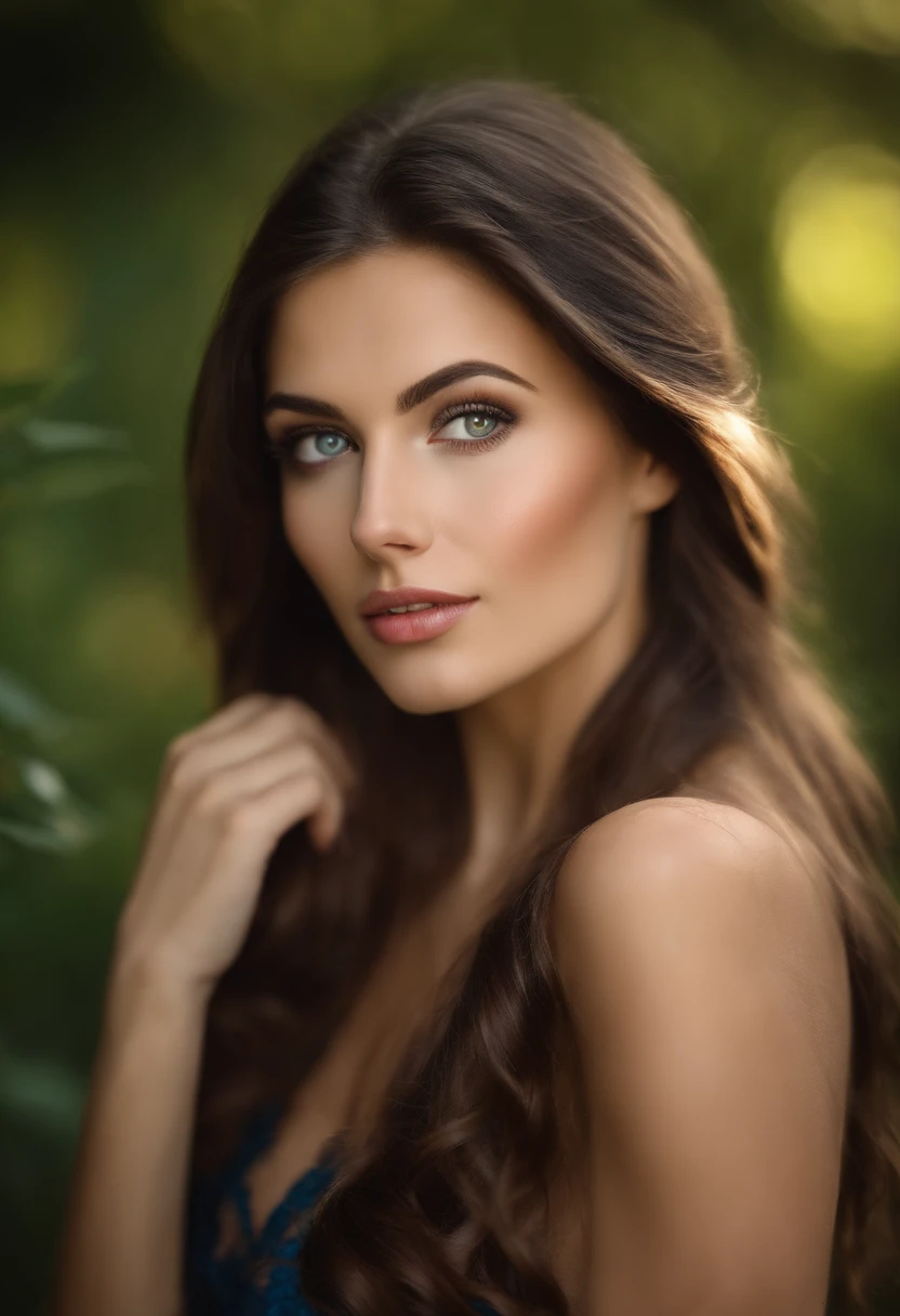 caucasian young beautiful woman, dark brown hair and eyes