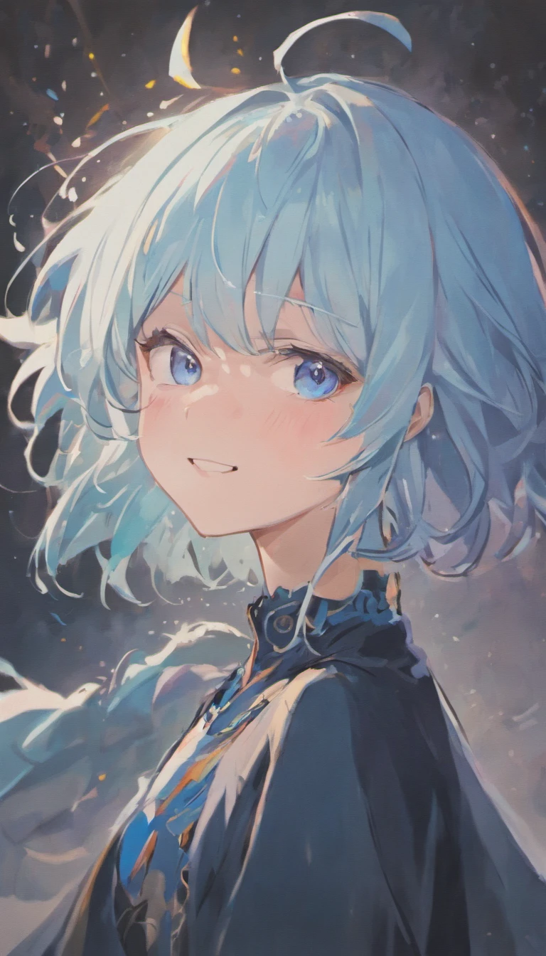Solo, Grinning,Five,Blue eyes,White hair, Upper body,high-necked,Black top,Men's