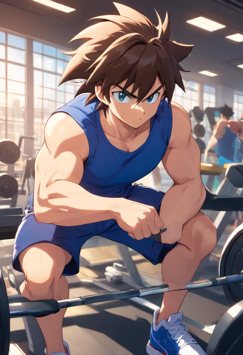 (a T-shirt illustration of a muscular Sonic the hedgehog working out intensely in a gym)