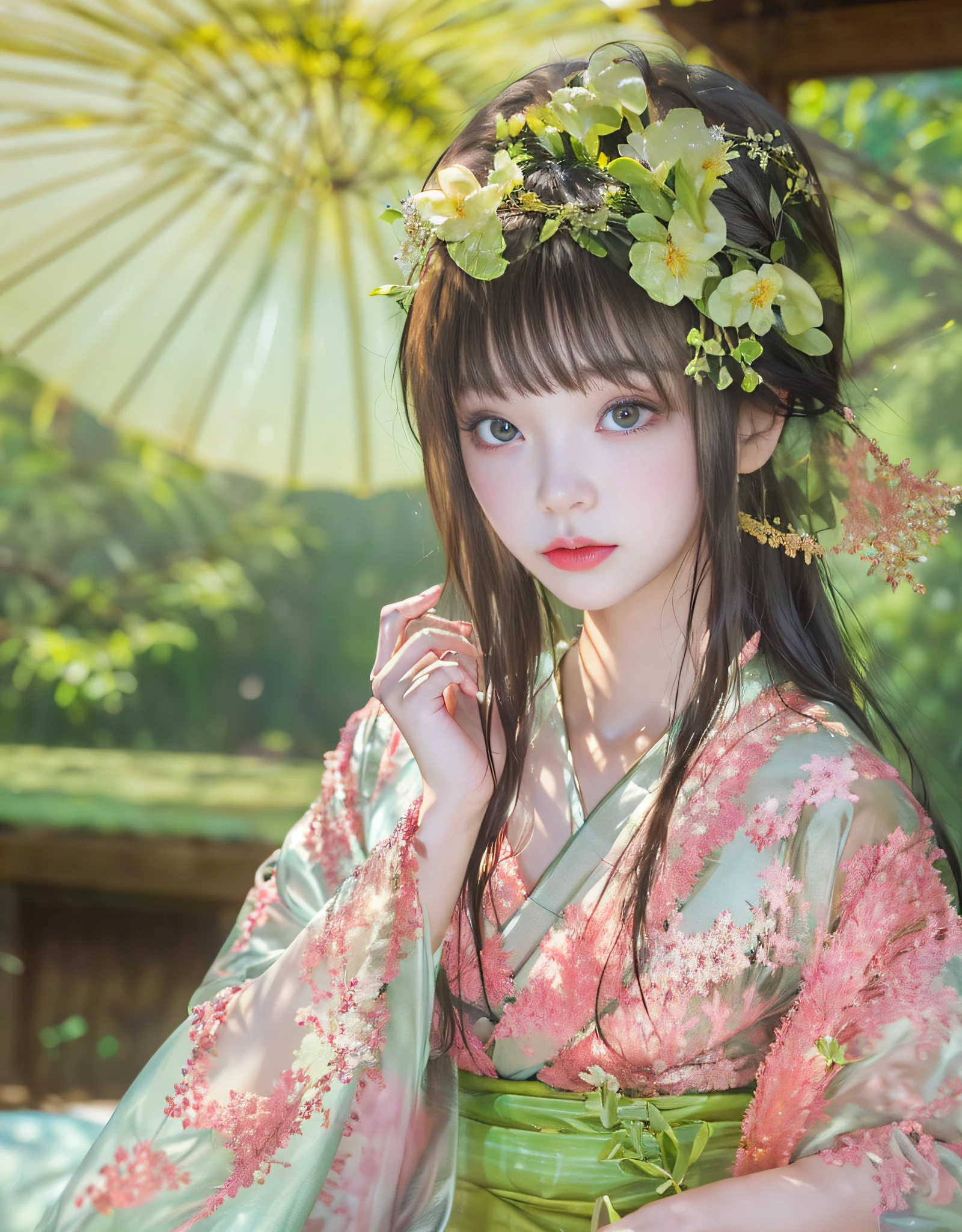 (Beautiful models in Japan kimono commercials, Beautiful straight long black hair), Solo, ((face is 80% beauty and elegance, 20% pretty and cute:1.5)), (She is a model for half Eastern Europe and Asia), Clear eyes, (Detailed eyes, Light green eyes, Bright pupils), Double eyelids, (sexy lips with a little thickness:1.2), ((Thin underwear with super detail and incredibly high resolution:1.2)), Highly Detailed face Textures, striking body shape, curvy and very attractive woman, high-resolution RAW color photo pro photo, BREAK is an ultra-high resolution texture, High-res body rendering, Big eyes, unparalleled masterpiece ever, incredible high resolution, super detailed, stunning ceramic skin, BREAK ((Turn around to show the pattern of the kimono:1.5)), ((She「Hata Juban」Wear a kimono that is worn under a kimono called:1.5)), ((This kimono is made of white thin fabric:1.2)), (Because this kimono is so thin、You can see through her beautiful skin color), (Elaborately crafted classic Japan underwear), ((The pattern is pale pink.、Flowing water pattern):1.2), ((An exquisitely elegantly crafted very thin kimono)), (morning、Shot in a Japanese-style room with tatami mats (Straw weave) a bed)) BREAK ((Best Quality, 8K)), Crisp focus:1.2, (layers-Cut, Big:1.2), (Beautiful woman with perfect figure:1.4), (Beautiful and elegant rear view:1.3), Slender waist, (Correct hand shape:1.5), (Full body shot | Cowboy Shot)