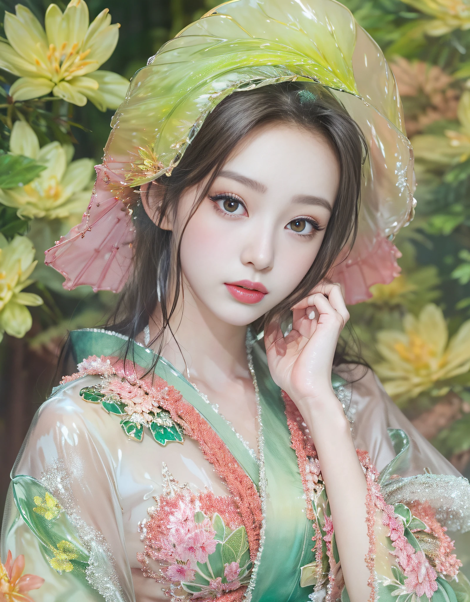 (Beautiful models in Japan kimono commercials, Beautiful straight long black hair), Solo, ((face is 80% beauty and elegance, 20% pretty and cute:1.5)), (She is a model for half Eastern Europe and Asia), Clear eyes, (Detailed eyes, Light green eyes, Bright pupils), Double eyelids, (sexy lips with a little thickness:1.2), ((Thin underwear with super detail and incredibly high resolution:1.2)), Highly Detailed face Textures, striking body shape, curvy and very attractive woman, high-resolution RAW color photo pro photo, BREAK is an ultra-high resolution texture, High-res body rendering, Big eyes, unparalleled masterpiece ever, incredible high resolution, super detailed, stunning ceramic skin, BREAK ((Turn around to show the pattern of the kimono:1.5)), ((She「Hata Juban」Wear a kimono that is worn under a kimono called:1.5)), ((This kimono is made of white thin fabric:1.2)), (Because this kimono is so thin、You can see through her beautiful skin color), (Elaborately crafted classic Japan underwear), ((The pattern is pale pink.、Flowing water pattern):1.2), ((An exquisitely elegantly crafted very thin kimono)), (morning、Shot in a Japanese-style room with tatami mats (Straw weave) a bed)) BREAK ((Best Quality, 8K)), Crisp focus:1.2, (layers-Cut, Big:1.2), (Beautiful woman with perfect figure:1.4), (Beautiful and elegant rear view:1.3), Slender waist, (Correct hand shape:1.5), (Full body shot | Cowboy Shot)