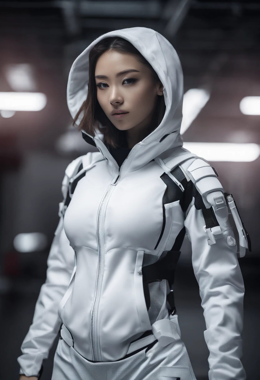 ((of the highest quality, 8K,RAW photo)), (フォトリアリスティック, Photorealistic: 1.37), (Face focus: 1.1), Small breasts, Flat chest, Long hairs,、20yr old、(White concept sportswear: 1.4)、Full body concept trainers standing facing the camera cinematic lighting