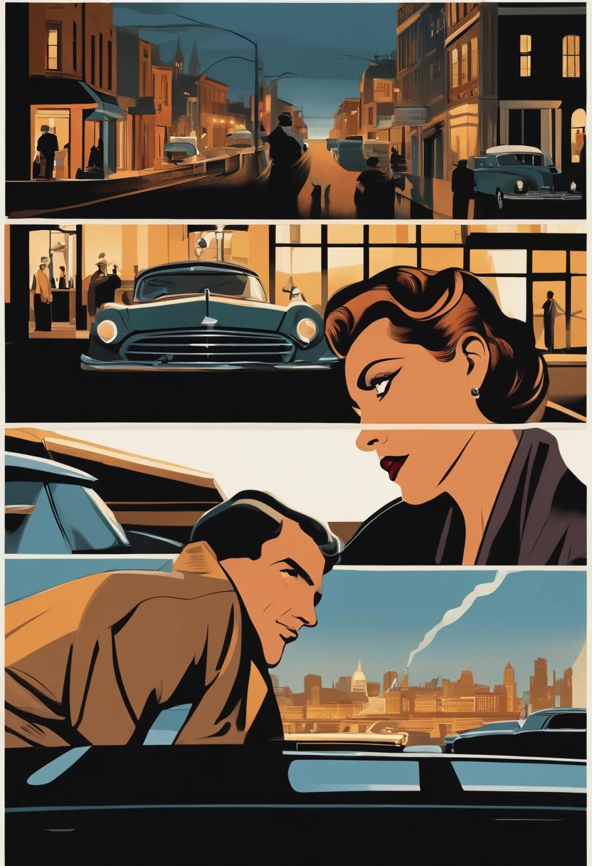 a man and a woman seeing each other sadly, by Darwyn Cooke