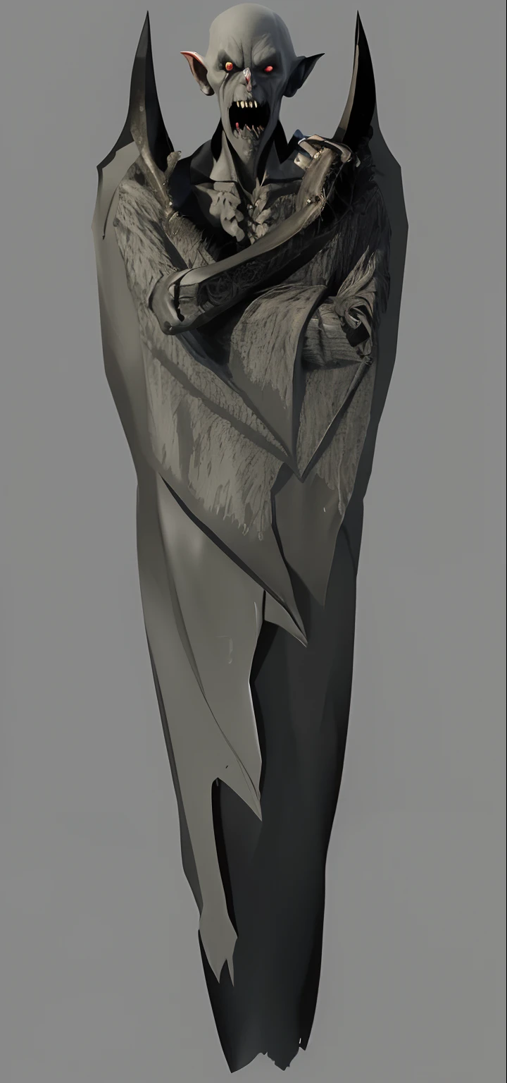 Imagem de um vampiro nosferatu, corpo de morcego, alguns enrugados, high detail and very sharp, sombra hiper-realista ,detalhado com sombras, scaled arm, conceito de criatura realista, sombreado realista