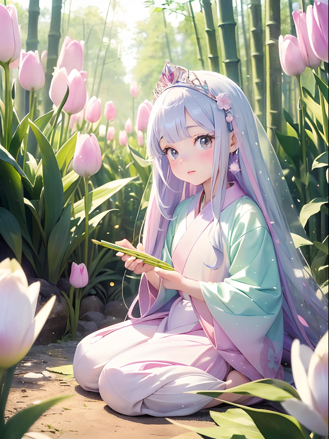 princess kaguya, kaguya in bamboo, (Thumbelina:1.3), (extremely small girl, girl growing in tulip patal:1.2), huge tulip,
break
(sparkle:1.2), (pastel color:1.3), (flat color:1.2), (hyperrealistic, raw photo),
