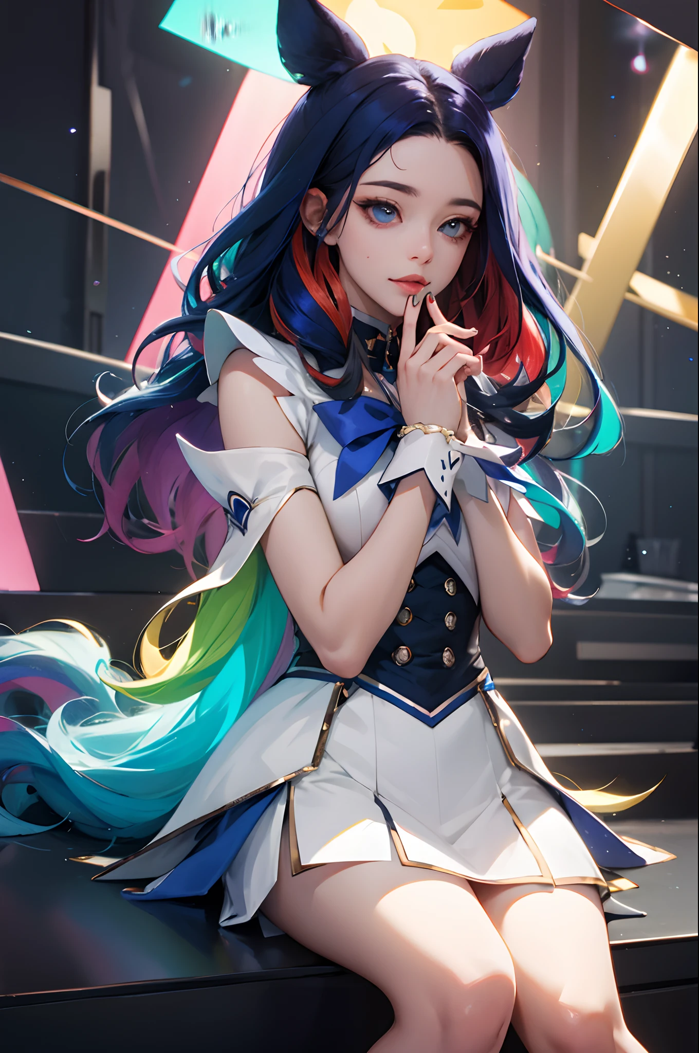 masterpiece, best quality, day, magical_girl, multicolored hair, masturbation,