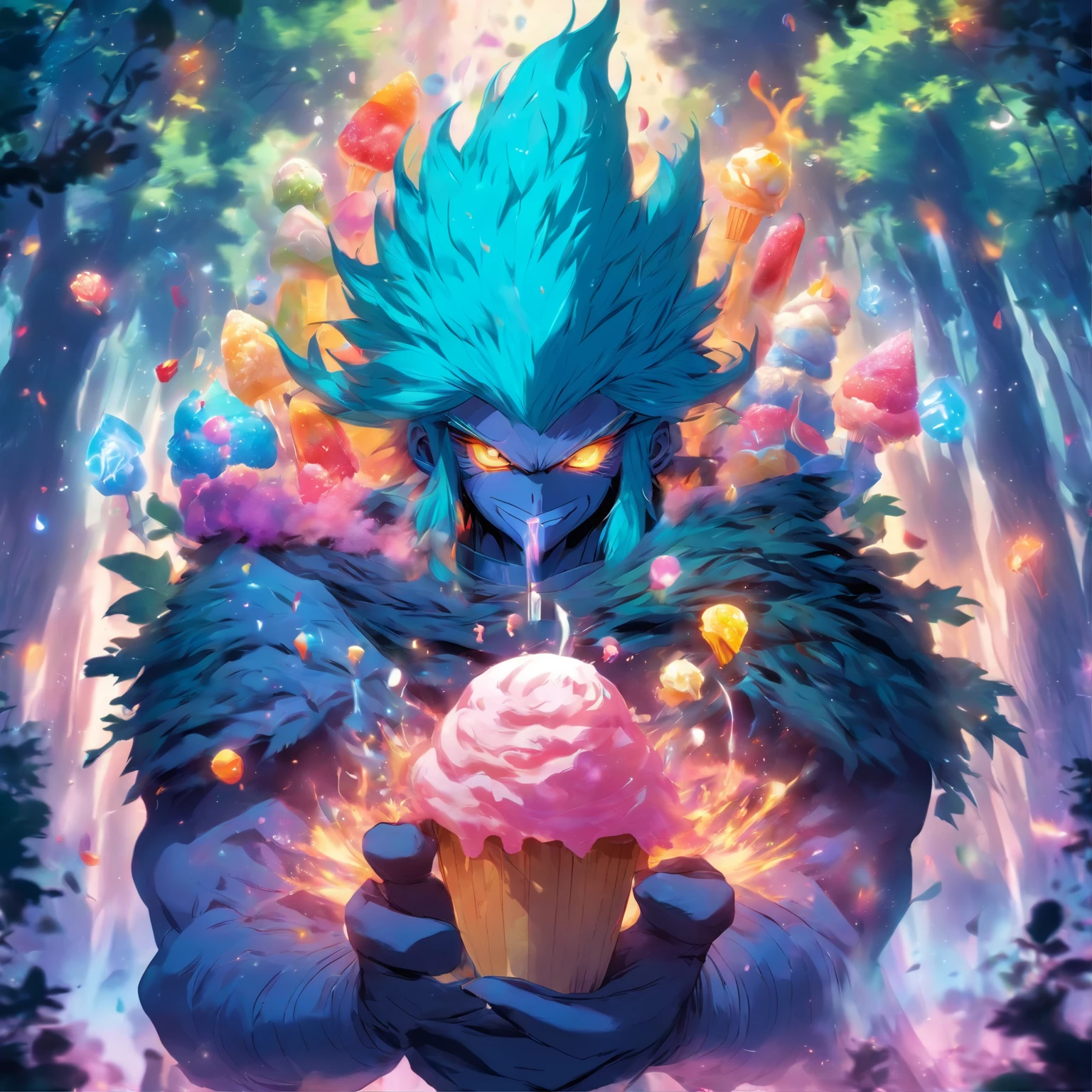 Un caballero con aspecto inspirado en un helado de vainilla, magic forest, fantasy, Character Design