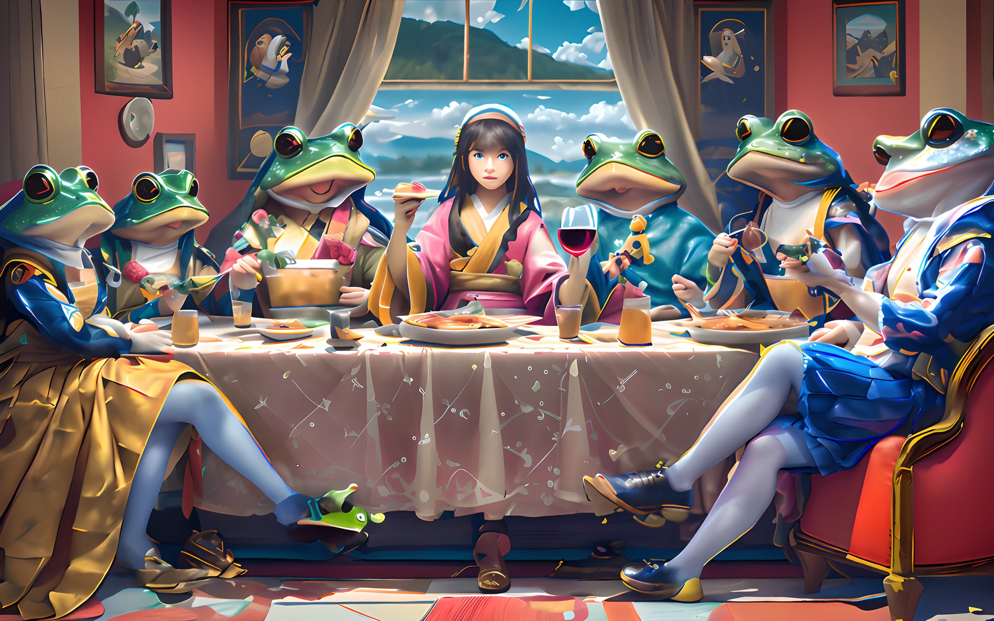 There is a background with frog paws and toes