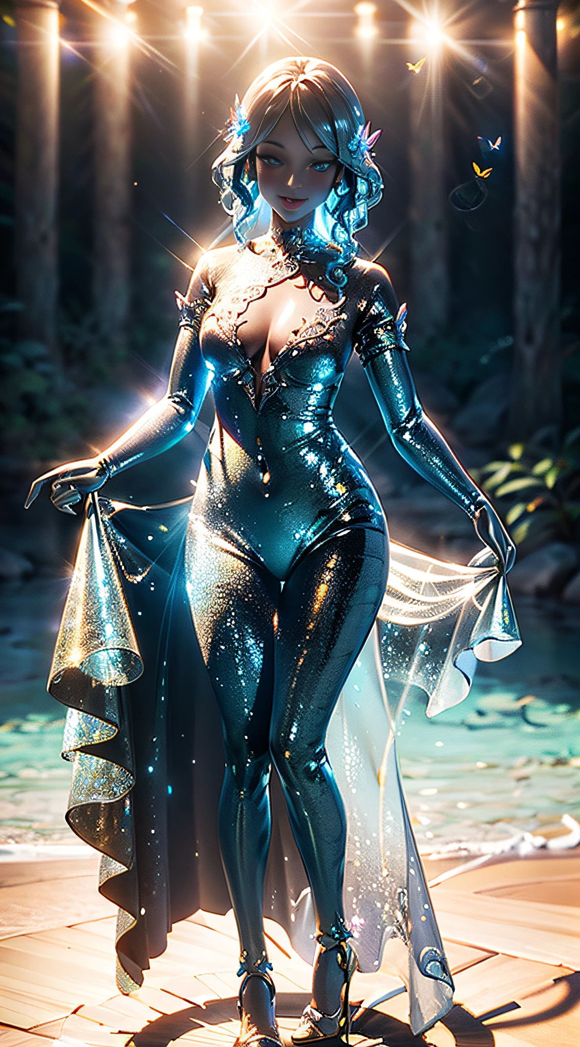 (3D butterfly sprite in suspended bubbles):1.5, fantasy forest, (fullbody image:1.5)), Cute cartoon 3D images, Beautiful butterflies, (Highly detailed CG Unity 16k wallpaper:1.1), Two-headed body, (Denoising strength: 1.45), Beautiful 3D Dolls, happy laughing, cute 3d render, render of a cute 3d anime girl, cute detailed digital art, 3D rendering stylized, 3D rendered character art 8k, Cute Digital Painting, super detailed render, god rays, Glowing light, nffsw, masutepiece