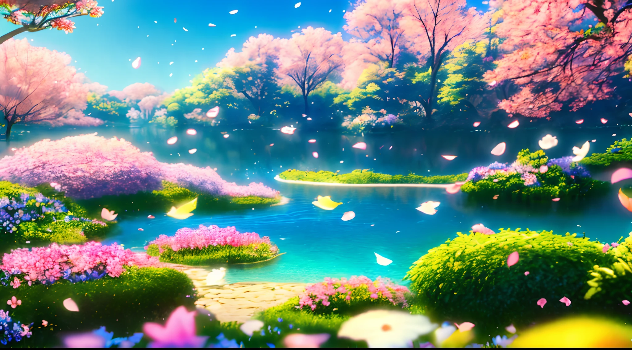 Masterpiece, best quality, (very detailed CG unity 8k wallpaper) (best quality), (best illustration), (best shadows) Nature', blue sea,delicate leaves petals of various colors falling in the air light Tracking, super detailed --v6