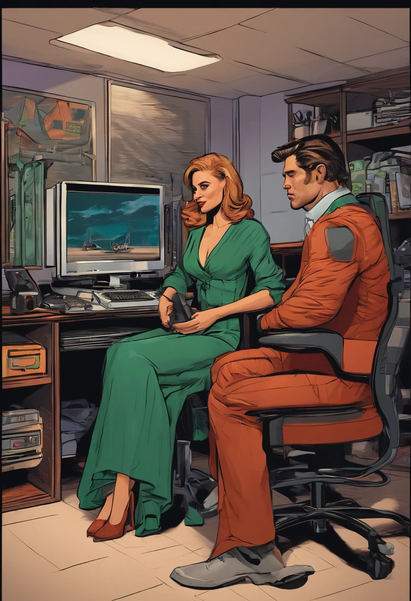 Two in the room,Man sitting in gaming chair playing computer games,The woman stood behind her back and crossed her waist angry