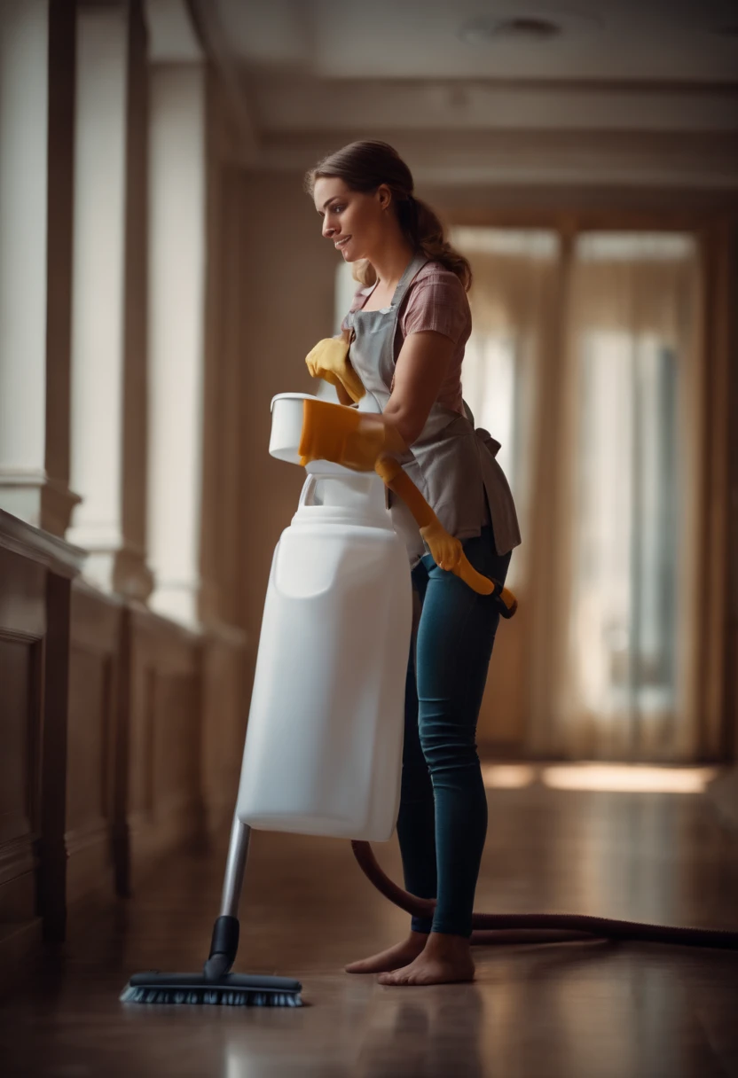 Cute cleaning lady, exposed outfit, beautiful body