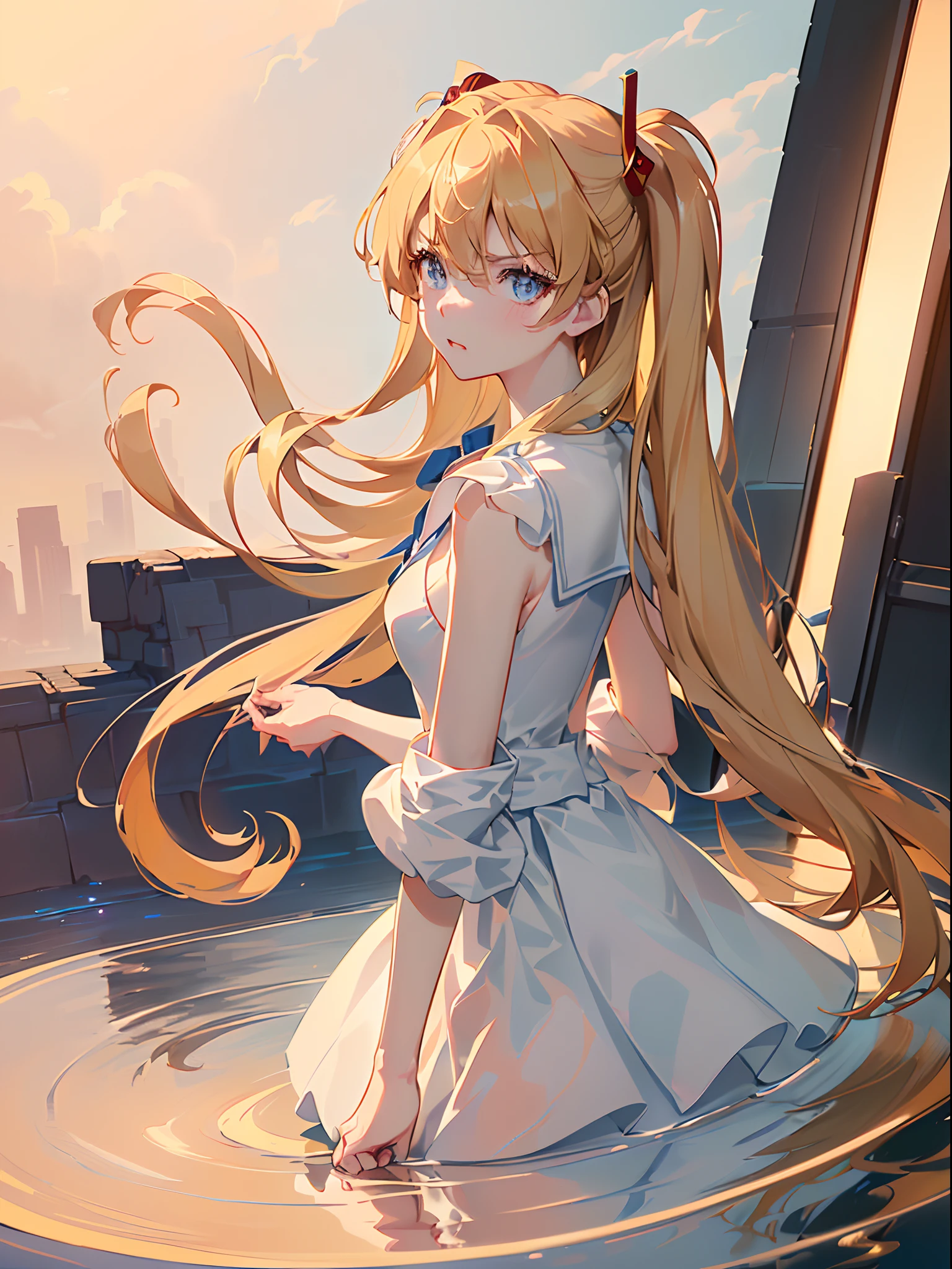 ((souryuu asuka langley, sailor dress:1.2,dull Blonde)),(Glowing eyes:1.233), diffuse reflection, high-profile, majestic,(angry,blushing,)(Beautiful and detailed eyes:1.3),1girll,Solo,(Masterpiece,Best quality, offcial art,Target the audience, Beautiful and aesthetic:1.3),(超高分辨率,Golden ratio, (4K), looking from above,((blue earth on the background,)),Floating, (photon maping, Radio City, Physically-based rendering,automatic white balance),Amazing,Sharp focus,Rich background, (((highdetailskin,)))Dynamic lighting,Intricately detailed clothing,Glowing eyes,Watery eyes,(masterpiece sidelighting),(a beauty girl,The sheen),[[Delicate fingers and hands:0.55]::0.85],(Detail fingers),((((The DSLR lens is reflected in the eye,Superior photographic quality,ultra-wide-angle)))),((unbelievable Ridiculous)),((extremely_Detailed_Eyes_and_face)),(Disheveled hair),Movie girl,