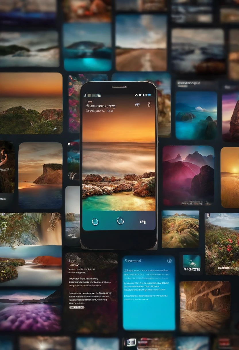 someone holding a smartphone with a bunch of website images, Imagem incrivelmente composta, information, imagem de alta qualidade, Tecnologias, imagem de alta qualidade", technological, telas digitais, an image of pornographic website,
