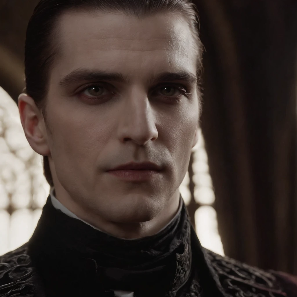 Fotografia insanamente detalhada de um lindo homem vampiro, Gothic Renaissance, longos cabelos brancos volumosos, intrincados olhos brancos, genial, Vampiro, Ethereal, hiperdetalhado, 32k resolution, dynamic lighting, hiperdetalhado, intrinsecamente detalhado, trending on ArtStation, Triadic-Colors, Volumetric lighting, BalenciagaStyle