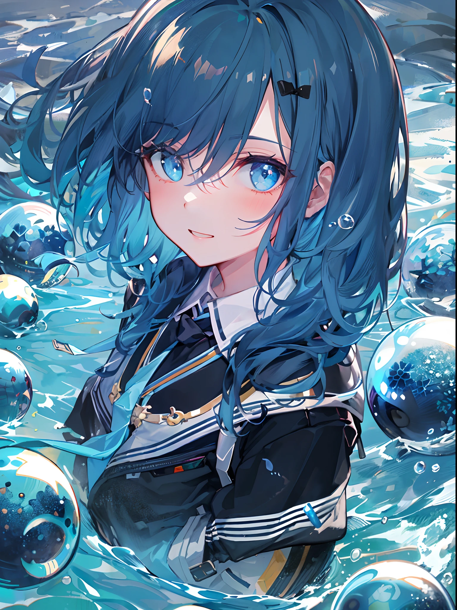 ((top-quality)), ((masterpiece)), ((ultra-detailliert)), (extremely delicate and beautiful), girl with, 独奏, cold attitude,((Black jacket)),She is very(relax)with the(Settled down)Looks,A dark-haired, depth of fields,evil smile,Bubble, under the water, Air bubble,bright light blue eyes,Inner color with light blue hair and dark blue tips,Cold background,Bob Hair - Linear Art, shortpants、knee high socks、White uniform like school uniform、Light blue ribbon ties、Clothes are sheer、Hands in pockets((top-quality)), ((masterpiece)), ((ultra-detailliert)), (extremely delicate and beautiful), girl with, 独奏, cold attitude,((Black jacket)),She is very(relax)with the(Settled down)Looks,A dark-haired, depth of fields,evil smile,Bubble, under the water, Air bubble,bright light blue eyes,Inner color with light blue hair and dark blue tips,Cold background,Bob Hair - Linear Art, shortpants、knee high socks、White uniform like school uniform、Light blue ribbon ties、Clothes are sheer、Hands in pockets((top-quality)), ((masterpiece)), ((ultra-detailliert)), (extremely delicate and beautiful), girl with, 独奏, cold attitude,((Black jacket)),She is very(relax)with the(Settled down)Looks,A dark-haired, depth of fields,evil smile,Bubble, under the water, Air bubble,bright light blue eyes,Inner color with light blue hair and dark blue tips,Cold background,Bob Hair - Linear Art, shortpants、knee high socks、White uniform like school uniform、Light blue ribbon ties、Clothes are sheer、Hands in pockets((top-quality)), ((masterpiece)), ((ultra-detailliert)), (extremely delicate and beautiful), girl with, 独奏, cold attitude,((Black jacket)),She is very(relax)with the(Settled down)Looks,A dark-haired, depth of fields,evil smile,Bubble, under the water, Air bubble,bright light blue eyes,Inner color with light blue hair and dark blue tips,Cold background,Bob Hair - Linear Art, shortpants、knee high socks、White uniform like school uniform、Light blue ribbon ties、Clothes are sheer、、chaina hair,Bun hair