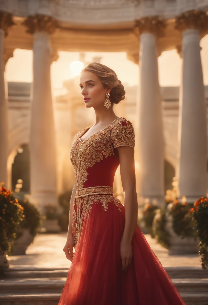 (best quality,4k,highres:1.2),ultra-detailed,(realistic:1.37)
A grand palace with lush gardens and a regal atmosphere, [vibrant color palette,soft lighting] sets a majestic tone. The camera pans to the face of a beautiful princess, ADELAIDE with [expressive eyes,rosebud lips], who looks sad but maintains her kindness. She stands in the blooming garden, surrounded by [colorful flowers,flowing fountains], as the warm sun shines through the trees. The palace's architecture showcases intricate details and grandeur, [marble columns,golden decorations], reflecting the opulence of the kingdom. The princess wears an elegant gown with [embroidered patterns,sparkling accessories], conveying her royal status. With her [wispy golden hair,royal tiara], she looks out into the distance with a sense of longing, creating a captivating scene.