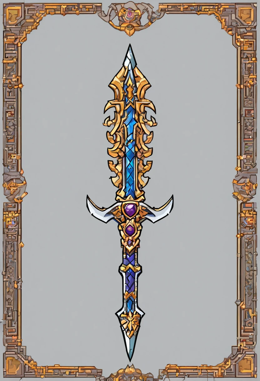 um close up de uma espada com um design dourado e roxo con una rosa blanca white rose, design de espada, espada de fantasia, espada enorme, arte da arma do RPG de fantasia, espada bonita, espada grande, Espada de fantasia de guerreiro, espada grande, Espada de Ouro, epic fantasy weapon art, war blade weapon, arte de armas de warcraft blizzard, arte conceitual de arma, intricate fantasy spear, Espada de corrente no outro, Item de jogo de RPG, espada dentro do escudo, estilo terceira classe Ronan do jogo Grand Chase, preto com detalhes dourados