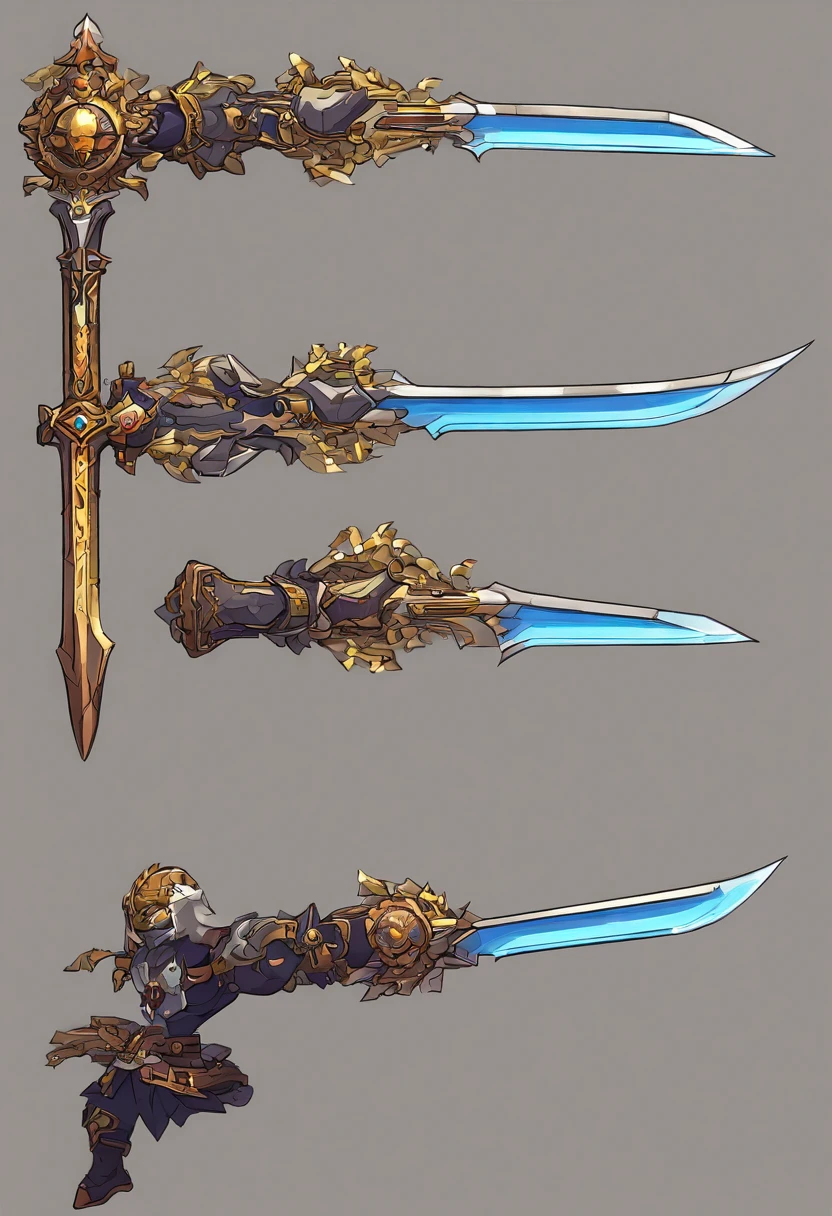 um close up de uma espada com um design dourado e roxo con una rosa blanca white rose, design de espada, espada de fantasia, espada enorme, arte da arma do RPG de fantasia, espada bonita, espada grande, Espada de fantasia de guerreiro, espada grande, Espada de Ouro, epic fantasy weapon art, war blade weapon, arte de armas de warcraft blizzard, arte conceitual de arma, intricate fantasy spear, Espada de corrente no outro, Item de jogo de RPG, espada dentro do escudo, estilo terceira classe Ronan do jogo Grand Chase, preto com detalhes dourados