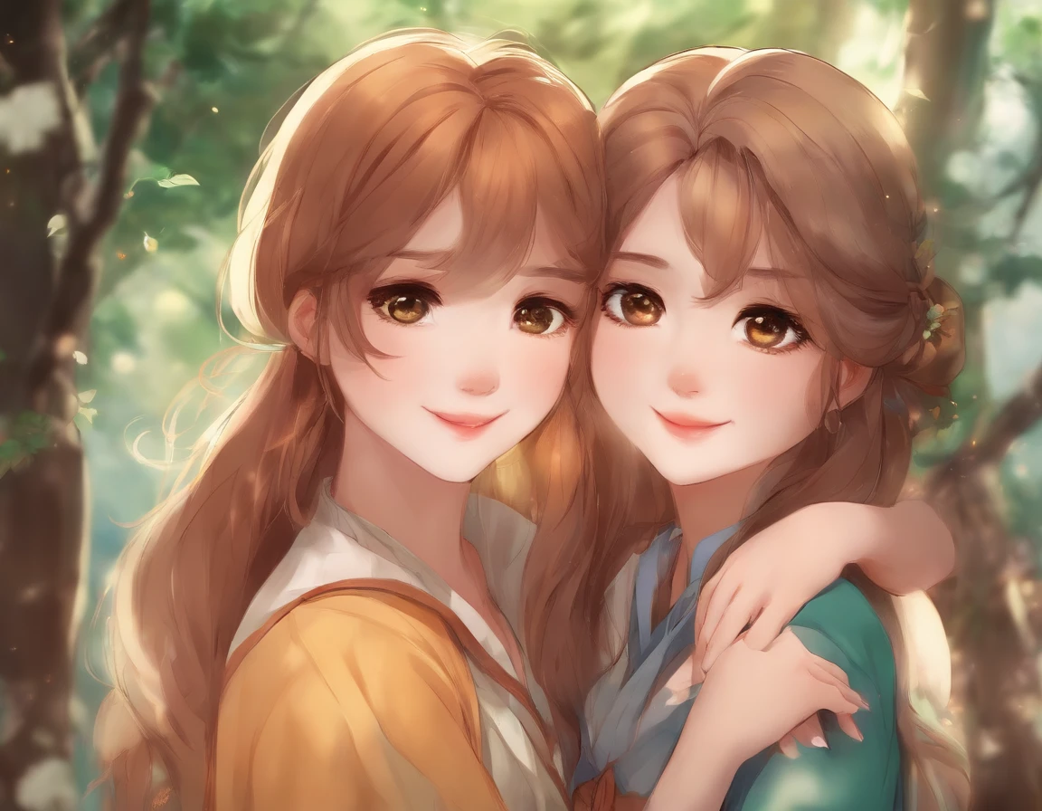 ７Girls of about their age。a smile。anime style illustration