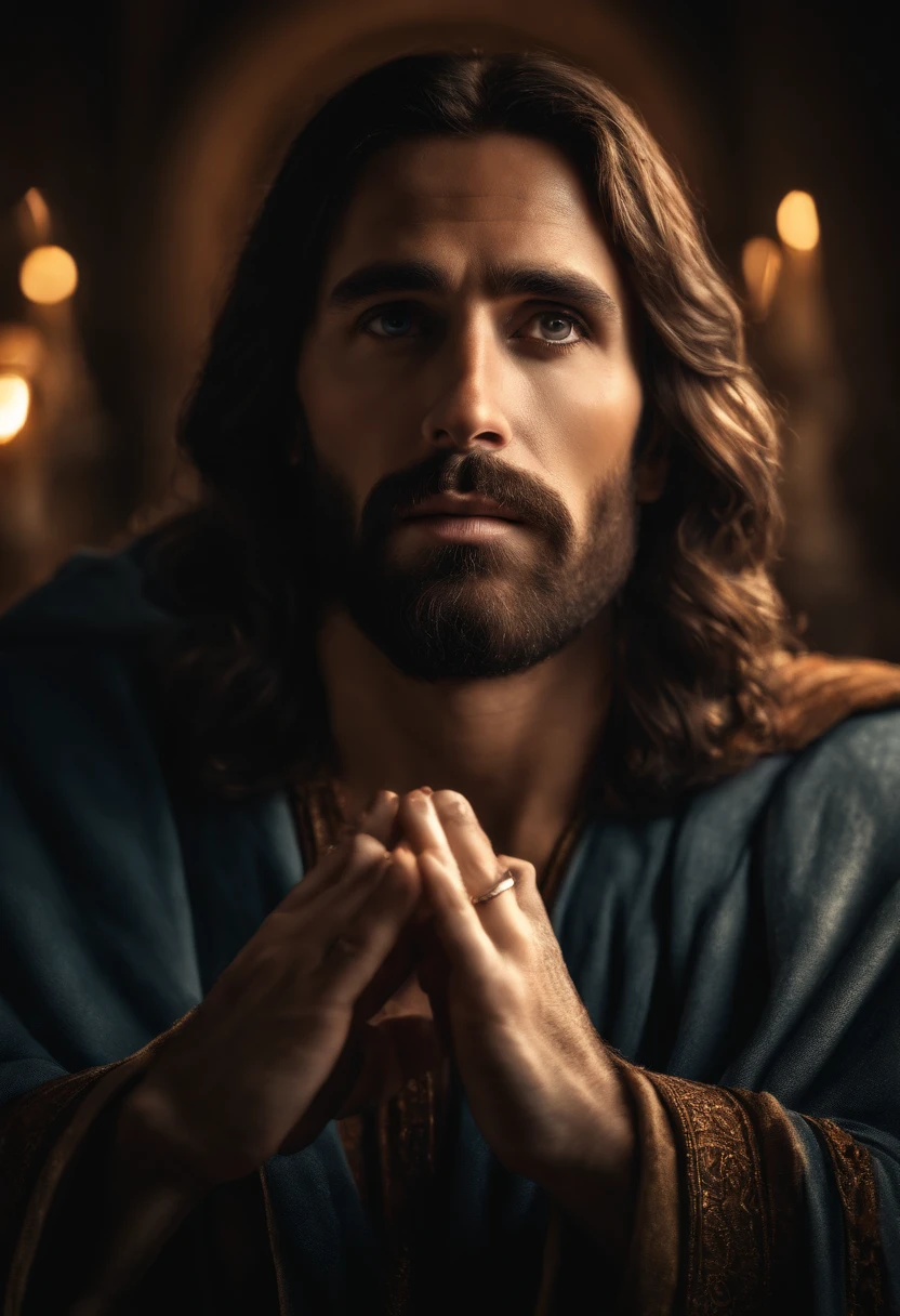 JESUS CHRIST DARK PHOTO: realistic epic, soft cinematic portrait, adobe lightroom, photographic lab, highly detailed, faded, (neutral colors: 1.2), (hdr: 1.4) , (soft colors:1.2), hyperdetailed, (artstation:1.4), cinematic, warm lights, dramatic light, (intricate details:1.1), complex background, (rutkowski:0.66), (blue and orange:0.4) --auto