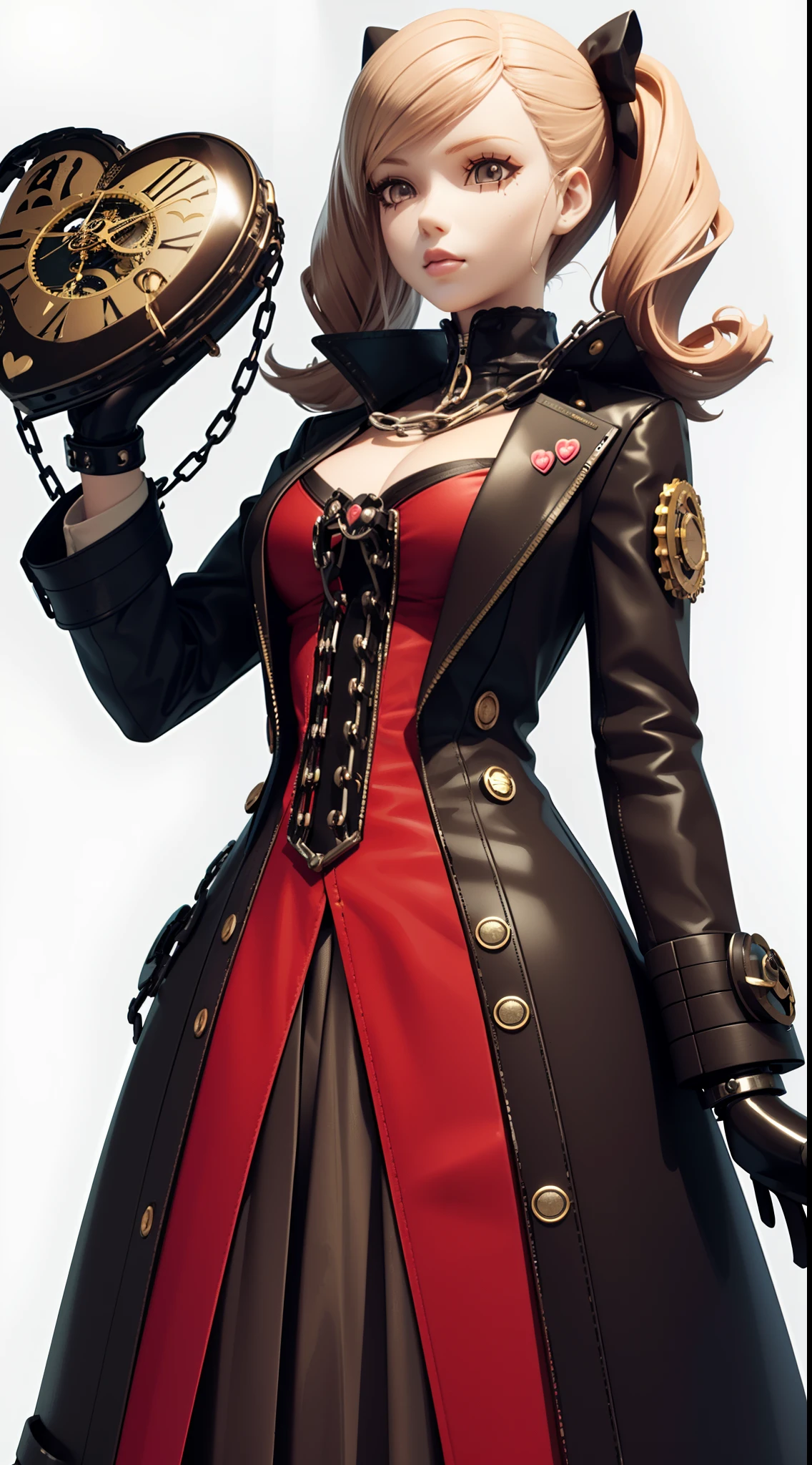 blindbox,Plastic material trendy play,(3D anime resin girl,popup book,white background:1.15),(Anne Takamaki,Panther,An Takamaki,(persona 5),1girl,solo,with Persona mask,wearing downblouse-striped shirt,GOD EATER armor style),blood sea and bone throne base,holding a Persona mask,(blank background,Steampunk clock locked by chains,hearts and book linked by chains,Sound Horizon with chains:1.2),