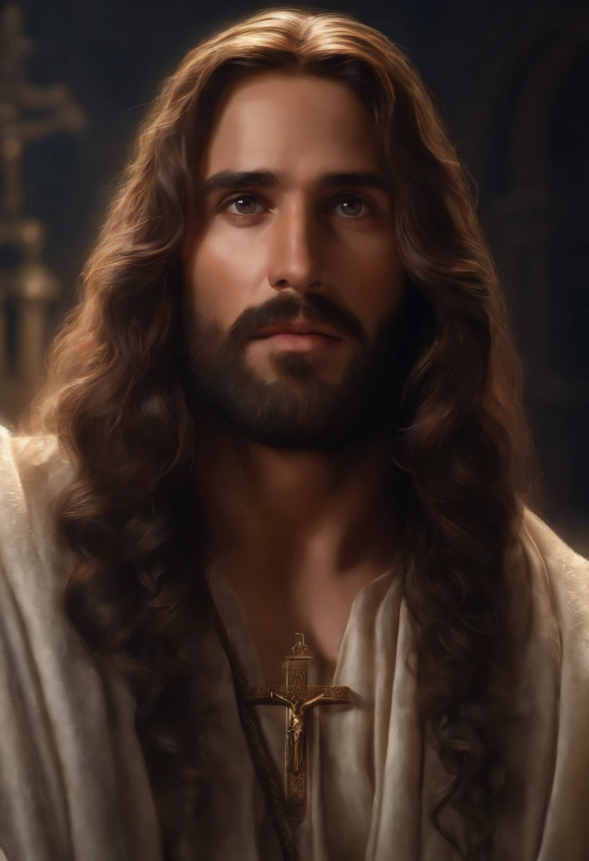 A imagem de Araved de um homem com cabelos longos e barba, Retrato de Jesus Cristo, ultra detalhe. pintura digital, 8k resolution digital painting, 8k resolution digital painting, Pintura digital 8k, pintura digital renascentista, painted in high resolution, Jesus Cristo, renderizado em corona, pintura digital muito detalhada, pintura digital ultradetalhada, liso. pintura digital
