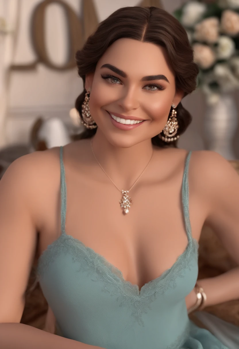 Half-length glamour portrait, nikon D850, f1.6 lens, 200mm, DSLR, 22 Megapixels, (((Inner courtyard of a manor house scene))), shot of a stunning 20 years old portuguese girl, (smile:1.4), (wearing Shiny silk lingerie set with lace panels:1.6), ((seductive pose)), hot girl, (((big natural breasts))), (((brown ponytail hair))), (small girl), symmetrical face, photorealistic, photography, (bright natural lighting), gorgeous, deep cleavage, (masterpiece), best quality, high resolution, extremely detailed, cinematic lighting, (((very narrow waist))), rich colors, hyper realistic, lifelike texture, ((jewelry)), (((She has beautiful hands and wears rings))), (bracelet), (necklace), (ankle chain), (nail polish) (earrings), Fuji Superia 200, 8k