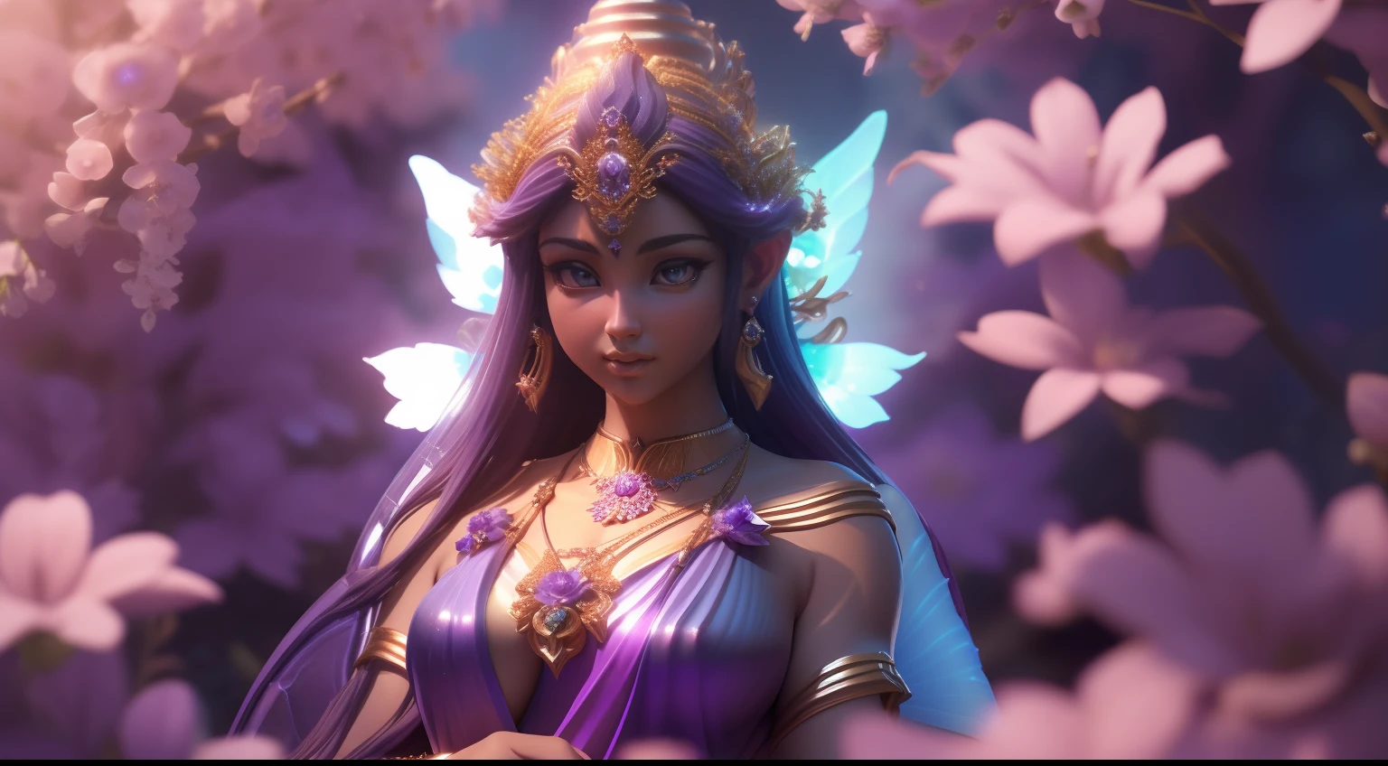 3D model, 3dmdt1, 3d render, photo photorealism photorealistic upper body shot , (many beautiful goddesses:1.9) in gorgeous purple base fashion of completely different designs , sharp focus , outdoor, looking at the viewer, gigantic breasts, cinematic lighting