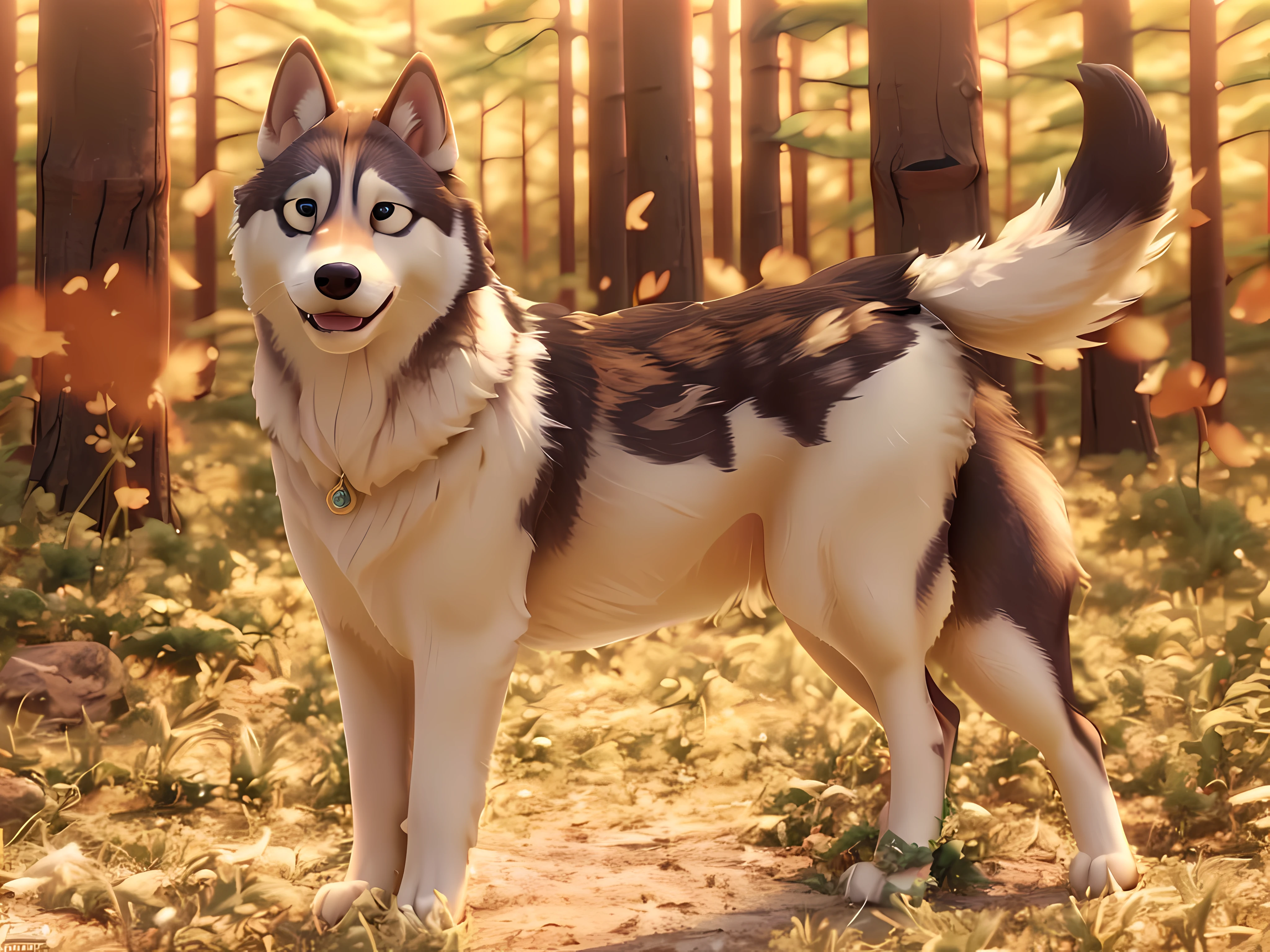 Perro Araffy parado en un campo de hierba, ronco siberiano, Perro Husky, ronco, Husky con armadura brillante, un guapo, con un hocico blanco, Ojos plateados de cuerpo completo, Un tipo masculino afgano, Princesa 'Kida' Kitagakash, Regal Pose, Foto de Wolf, canino, lobo, Perro adulto, Tundra