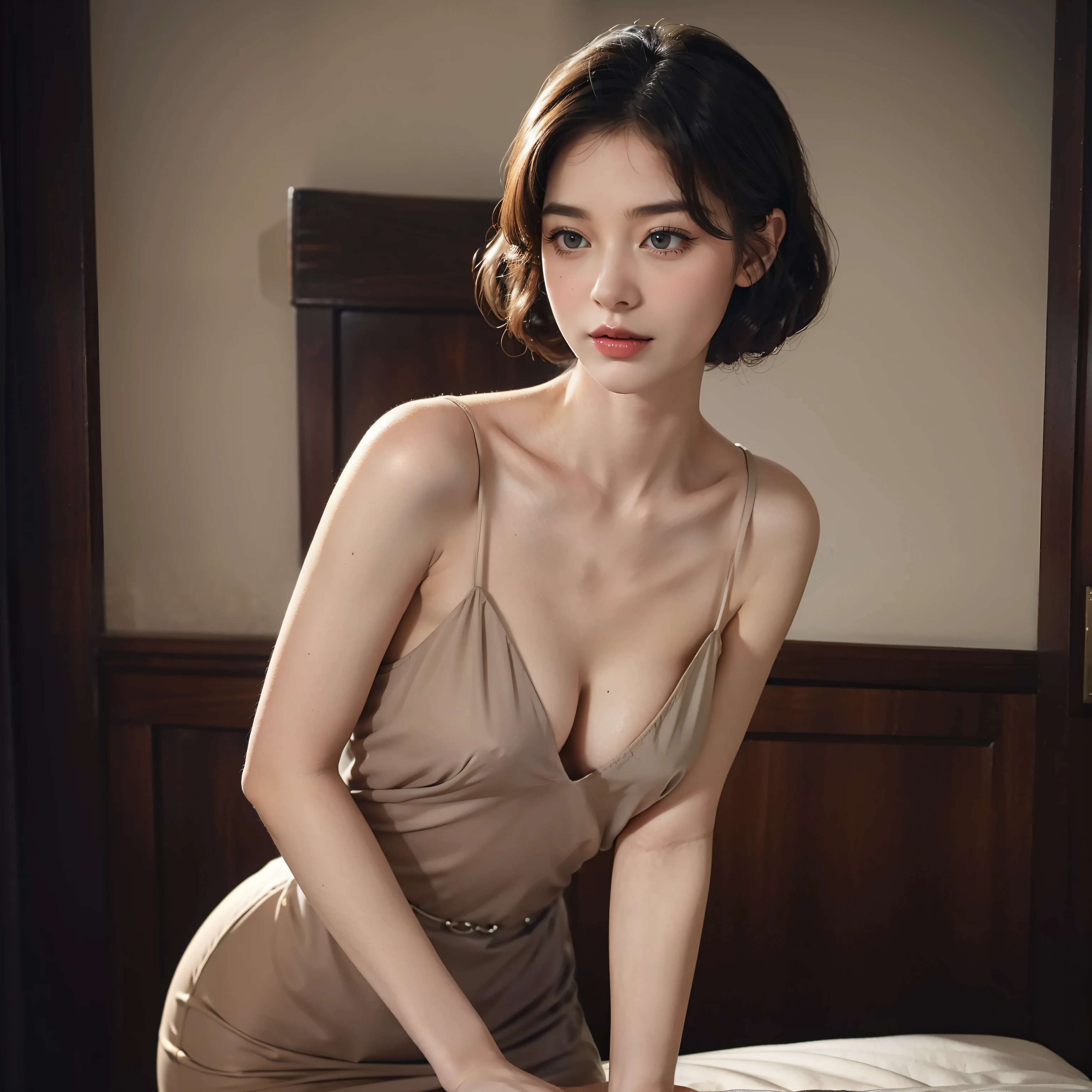 Sleeping Girl,(Realistic),fullnude,Mallory Malone's costume description is very detailed, Unique and interesting style,fullnude,The addition of a black heel with ankle strap is、Adds a classy touch to the look, Vintage 1950s Bob Hairstyles、Adds a retro and timeless element to Mallory Malone's style. This type of hairstyle is、Known for its neat and short appearance, Typically、Jaw length with both ends turned inward. This hairstyle selection is、Add a vintage touch to the look、Complements Mallory's overall style. Makeup also plays an important role in the appearance of Mallory Malone. Although there are no specific details about makeup mentioned in the description, It is possible to imagine that she may be rocking a 1950s-inspired look,Relaxed,Chest exposed,I'm excited,Get pleasure,revealing lower body,fullnude,Happy,