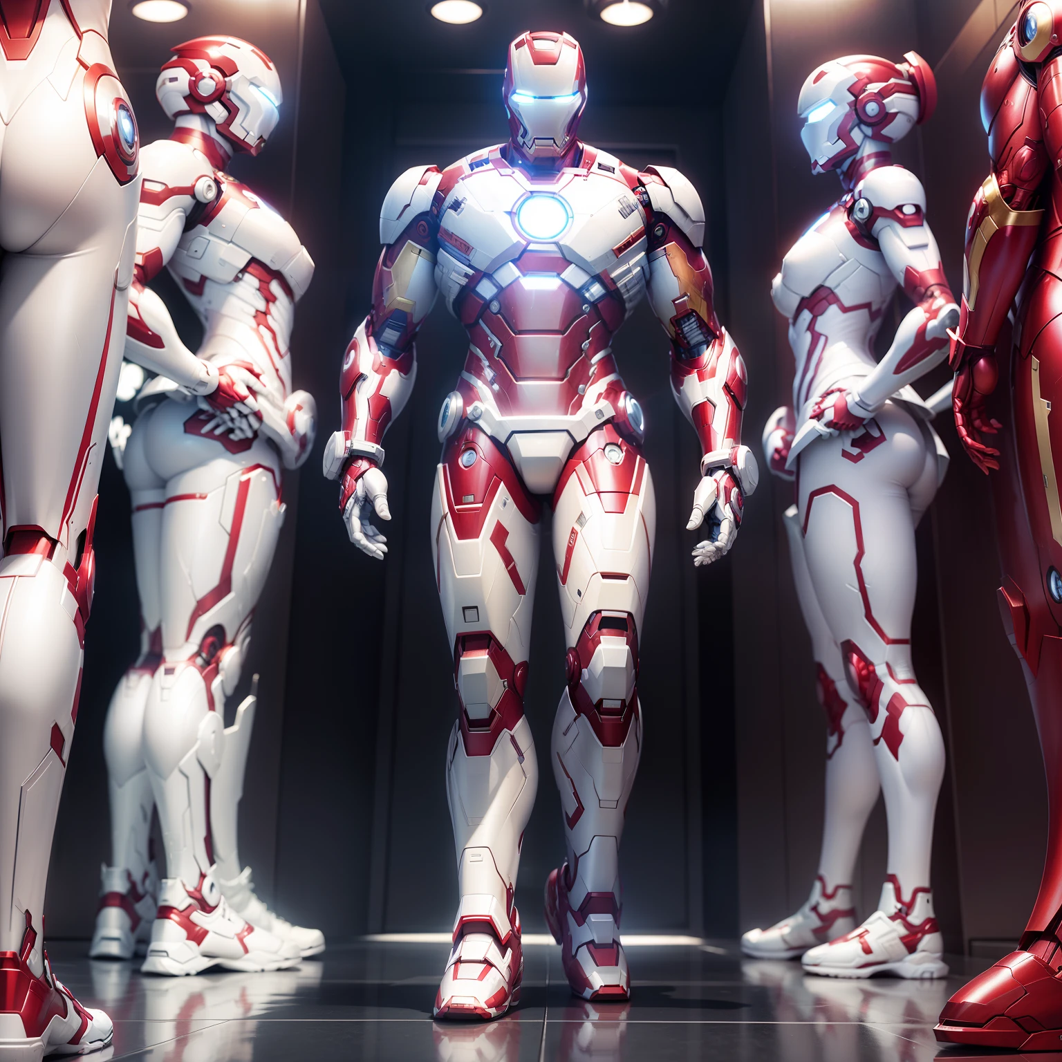 Iron Man in Pure White、Immaculate Iron Man、Iron Man in White、3D Animation、Full body shot+shoe+appearance々Posing