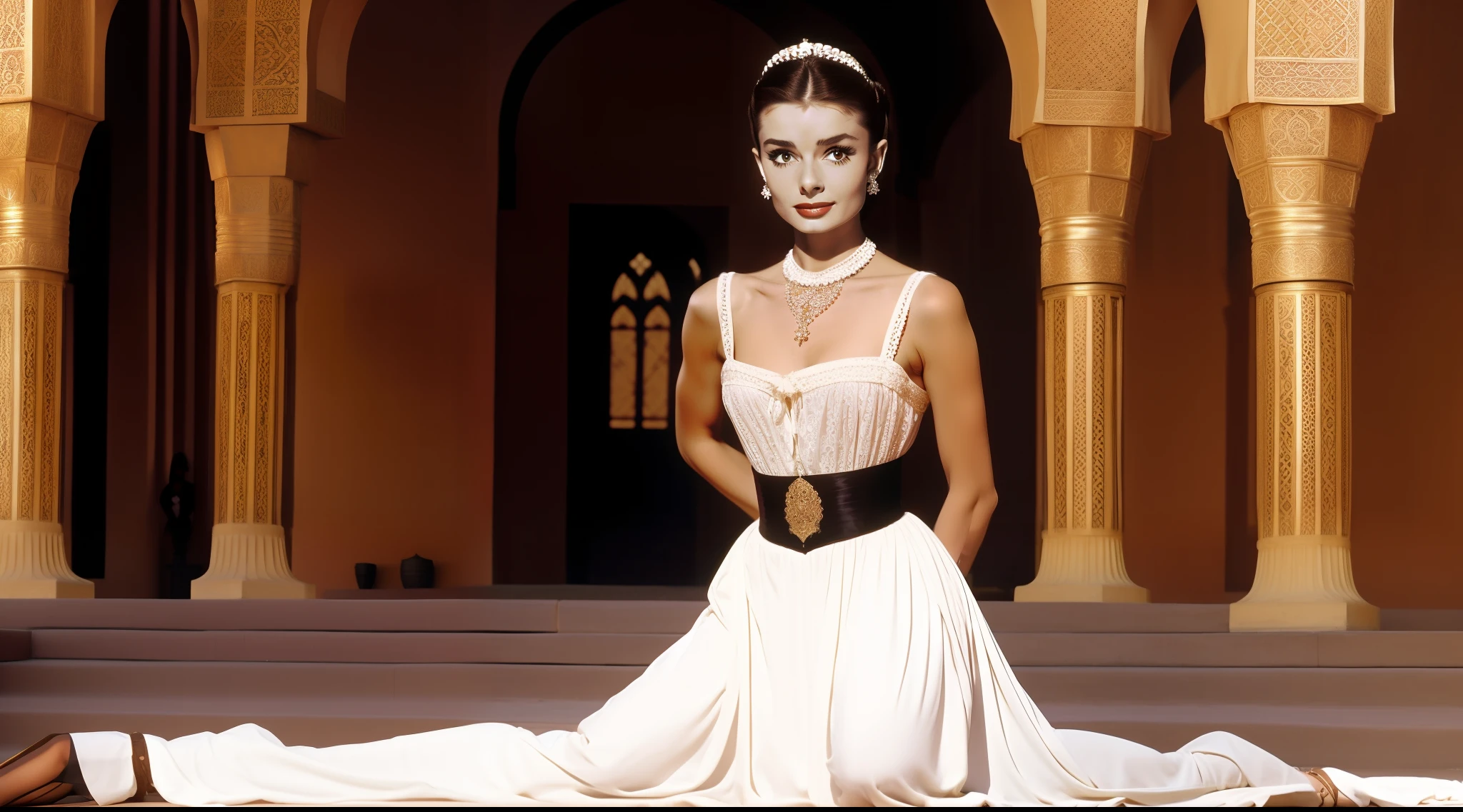 4 beauties，the maid outfit，Royal Sister，bound waist，Hourglass figure，（Audrey Hepburn）（Vivien Leigh）Western beauty，Kneeling pose，Arabic style，Big breasts and thin waist