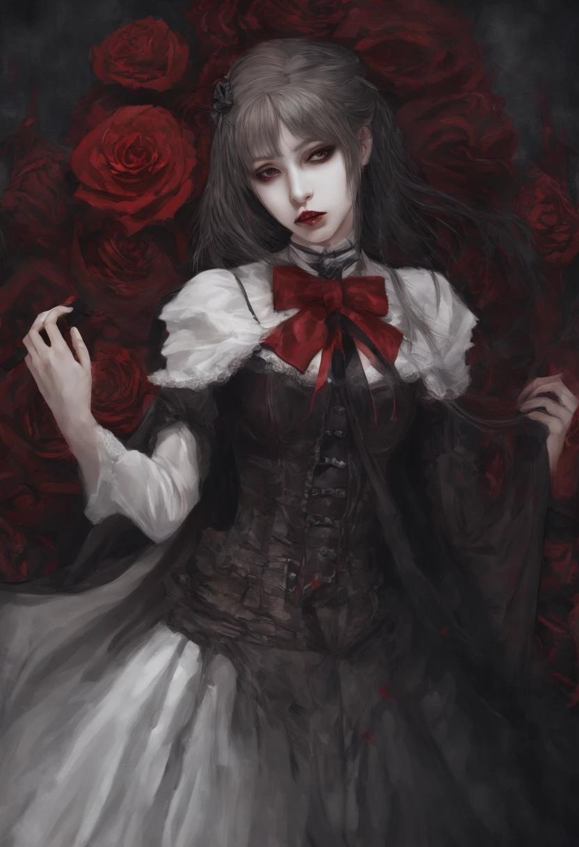 1girl,bow,Cape,foreshortening,shairband,Open_Mouth,nipple sticking out_arm,nipple sticking out_hand,brown_Hair,Red_bow,doctor,Rose,Skirt,Smile,Solo,the wall,Wavy_Hair,Boli Lingmeng