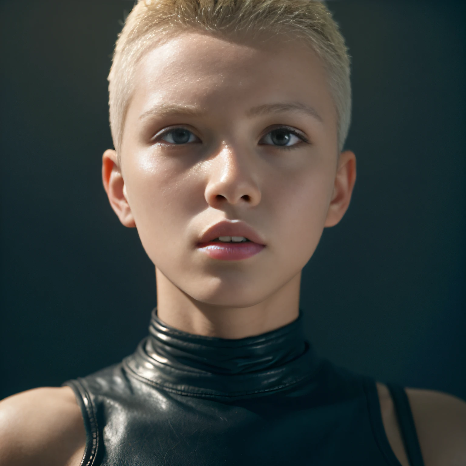 a 20 yo woman, blonde, (hi-top fade:1.3), dark theme, soothing tones, muted colors, high contrast, (natural skin texture, hyperrealism, soft light, sharp), (((beautiful))), tumblr aesthetic, retro vintage style, (hd photography), (((hyperrealism))), (((realistic))), greg hildebrandt and mark brooks, hauntingly surreal, gothic, masterpiece, award winning photography, lighting, perfect composition, high detail, hyper realistic,dramatic lighting, epic