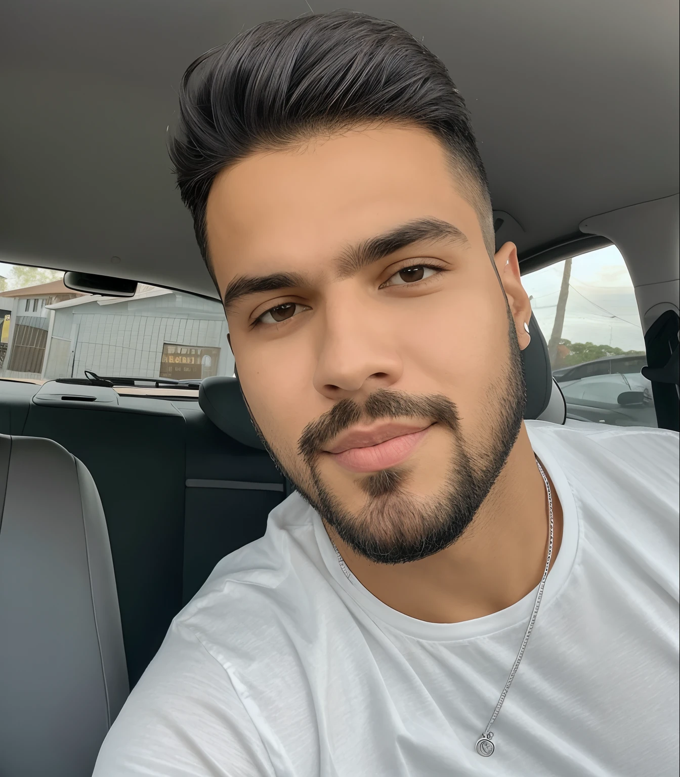 There's a man with a beard and white shirt in a car, caio santos, Streamer do Twitch / Jogador Ludwig, Aykut Aydogdu, Foto de perfil do headshot, icaro carvalho, Estilo Zigor Samaniego, andres rios, mateus 9 5, com uma barba pequena, david rios ferreira