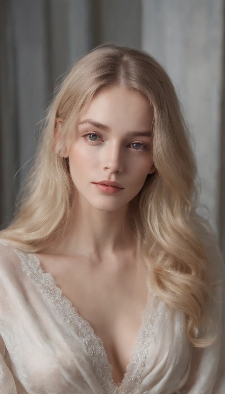 Photo of a 20-year-old European girl, raw, Beautiful woman, (Extra long wavy blonde hair), (Portrait), (Detailed face:1.2), (detai led facial features)), (finely detailed skin), pale skin,, wrapped in a sheet, Bedroom environment, Sitting on the bed, (cold color), moist, moist, Reflectors, (masutepiece) (perfectly proportions) (photos realistic) (Best Quality) (Detailed) photographed in a Canon EOS R5, 50mm Lens, F/2.8, nffsw, (8K) (Wallpaper) (Cinematic lighting) (Dramatic Lighting) (foco nítido) (Convoluted) Fashion, Fro m above