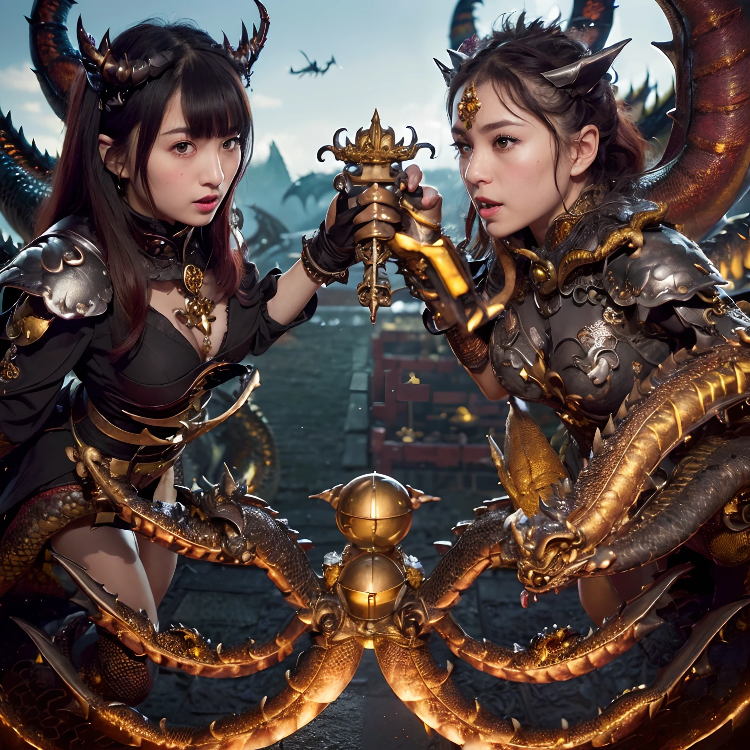 Half human and half dragon woman, Alas, Scales, can, armor, Fancy, dragon tamer, big tits, sexy, pose