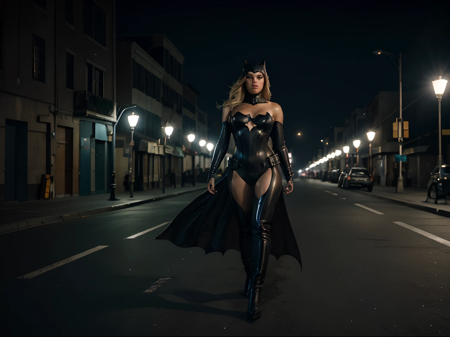 Fundo: cidade diurno，Batman Catwoman in latex suit walking in high heels through the city, Artgerm extremamente detalhado, Mulher do gato, Mulher-Gato, estilo artgerm, Wojtek FUS, CGsociety - W 1 0 2 4 - N 8 - I, Modelo IG | germe da arte,（realista：1.2），（Realismo），（tmasterpiece：1.2），（melhor qualidade），（Hiperdetalhamento），（8k，4k，intricada），（tiro de corpo inteiro：1），（85 millimeters），particle light，Iluminando，（alto detalhe：1.2），（Rosto detalhado：1.2），Milf Plus Size Blonde Hair，maquiar，perfect lighting，1 cinta，DC Super Hero Filme，Mulher-Gato em Batman，corpo plus sizeo，Mulher-Gato Loira），cabelo longo e detalhado，（Hands stretch out sharp claws），brilho da morte，serious look， patas de gato，Hand with long claws extended，The whole body is wrapped in a fur coat，roupas de couro apertadas，Conjunto sexy，（Onas de trabalho aberto），salto alto，barriga saliente e quadris grossos，pernas grossas，peito enorme，（pele brilhante），pele brilhante，O vento sopra para o topo，Aura branca de poder，pupilas verdes，fundo de cascalho，terra quebrada，Centro de Gotham Diurno，（Pele finamente detalhada：1.3），cinematiclight，borda iluminada，ultrahigh-resolution，Melhor sombra，deliciado，OctaneRender，motor irreal，postura de luta，