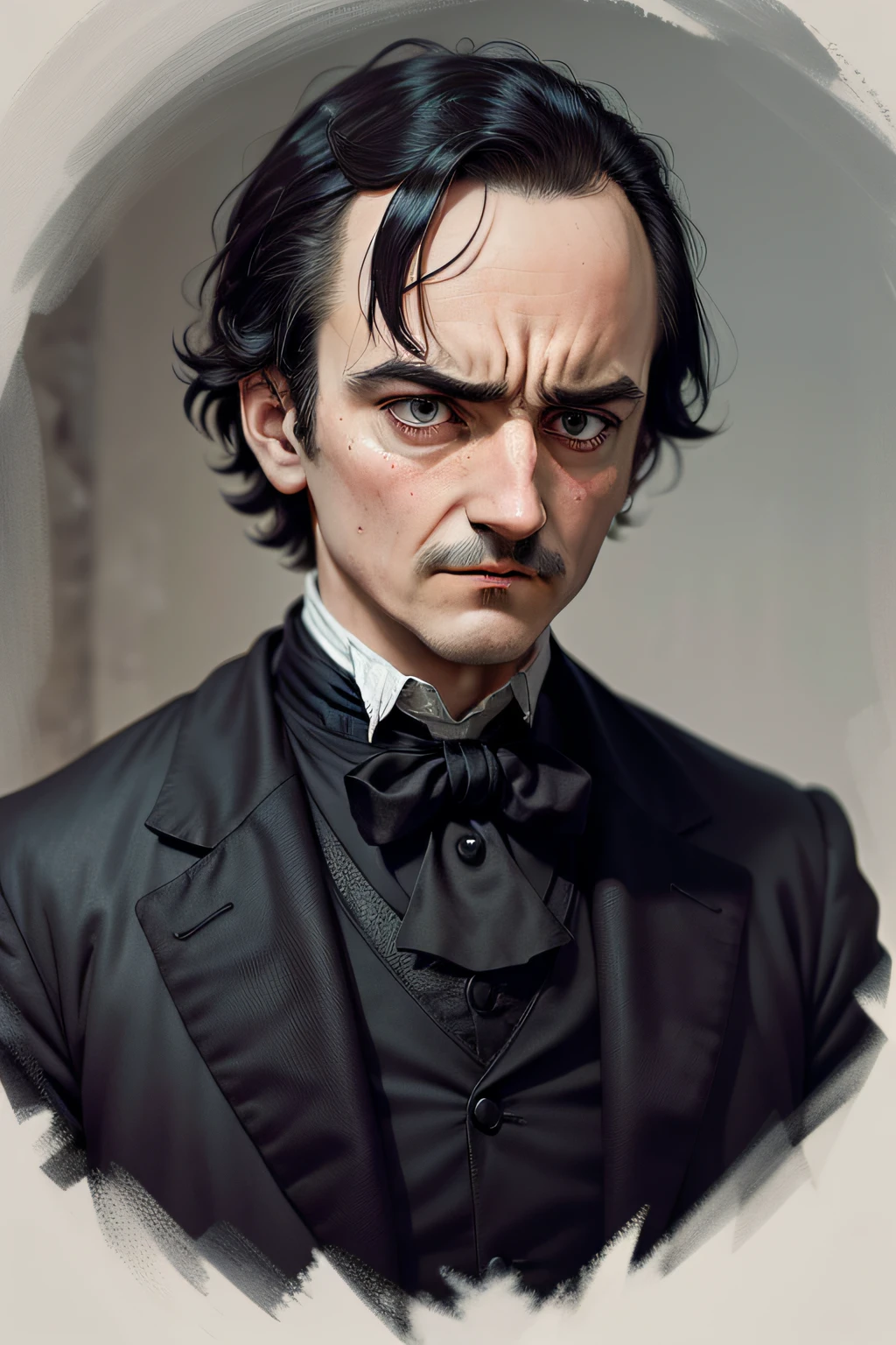 2. The Narrator's Expression: Edgar Allan Poe An image that captures the expression of agony on the narrator's face as he interacts with the raven.